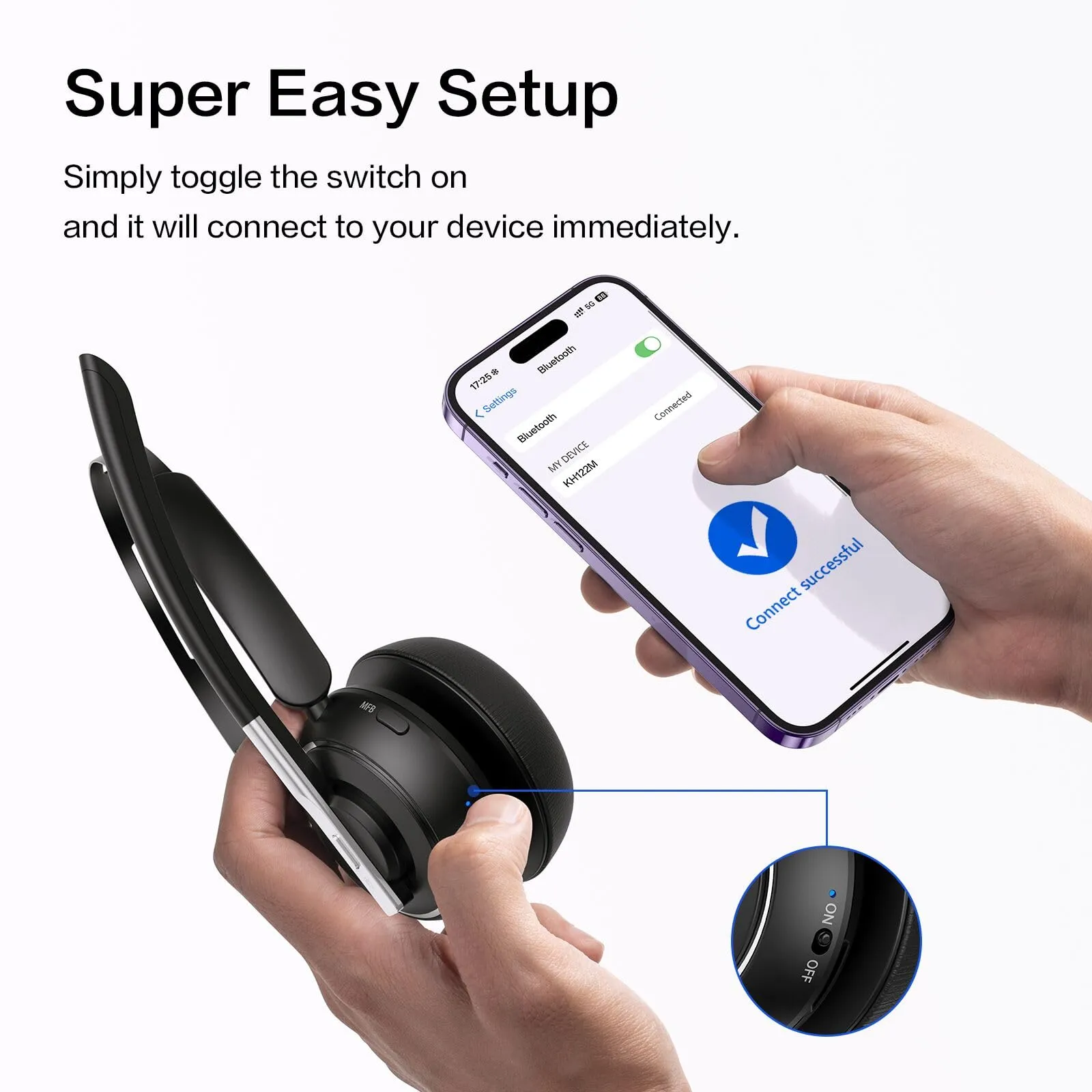 Bluetooth Headset, Wireless Headset with Microphone for PC, V5.2 Computer Headset with Noise Cancelling Mic, USB Dongle, Charging Base & Mute Button for Work, Cell Phones, Computer (Black)