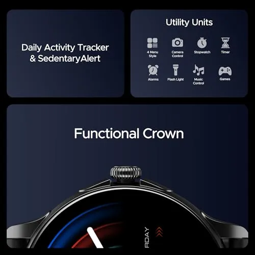 boAt Newly Launched Lunar Oasis w/ 1.43” AMOLED Display, Turn-by-Turn Navigation, Dynamic User Interface, QR Tray, Watch Face Studio, BT Calling, Emergency SOS Smart Watch for Men &Women(Active Black)