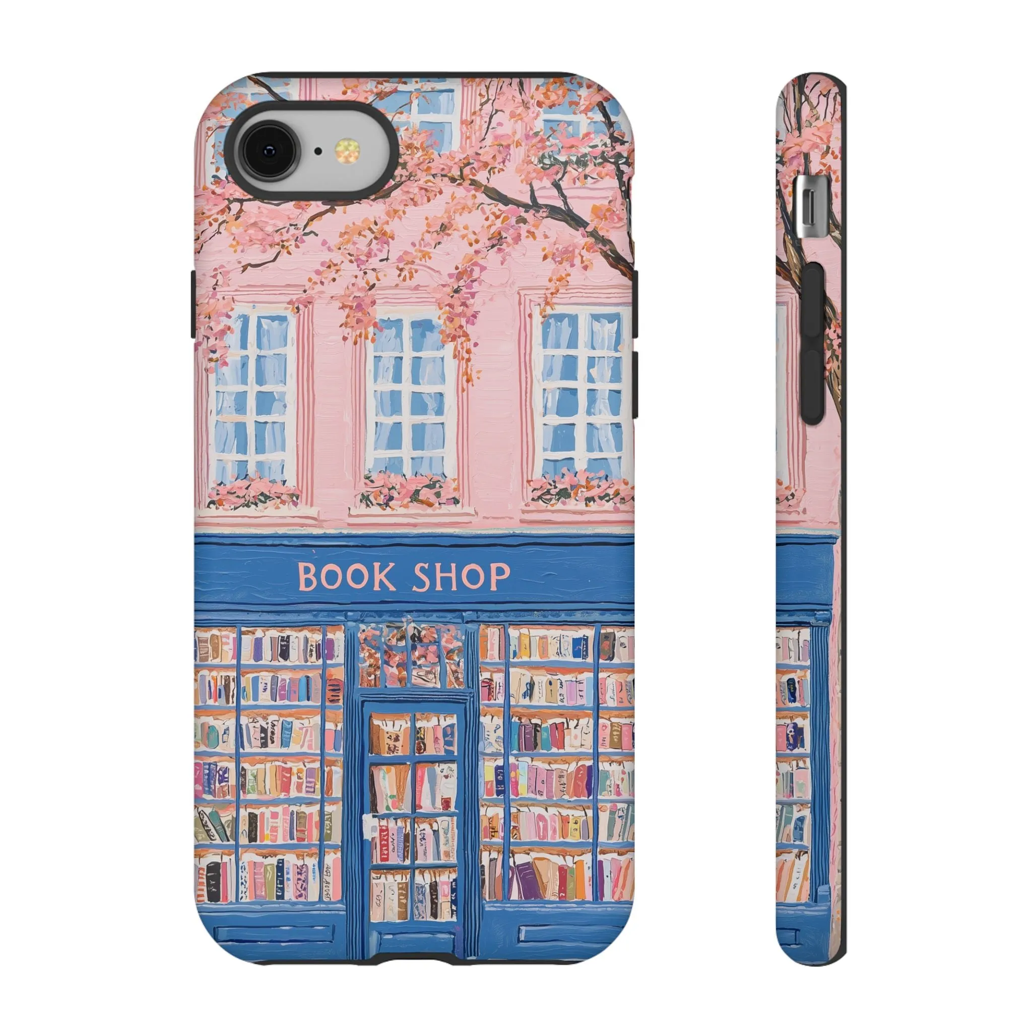 Book Shop Tough Phone Case, Reading Pink Floral iPhone 16 15 14 13 Pro Max 12 11 8 Plus X XR XS Galaxy S24 S23 S22 S21 Google Pixel Cover