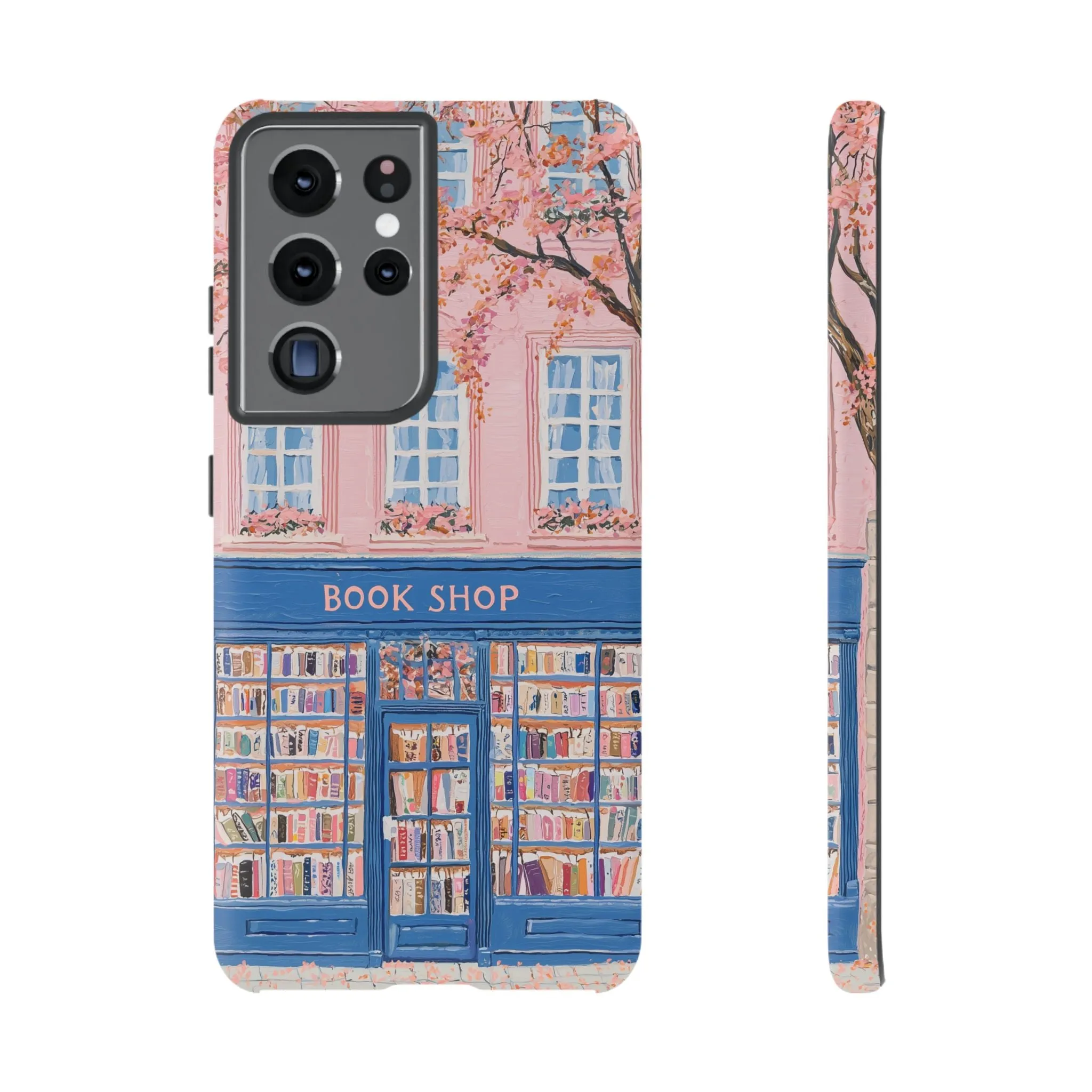 Book Shop Tough Phone Case, Reading Pink Floral iPhone 16 15 14 13 Pro Max 12 11 8 Plus X XR XS Galaxy S24 S23 S22 S21 Google Pixel Cover