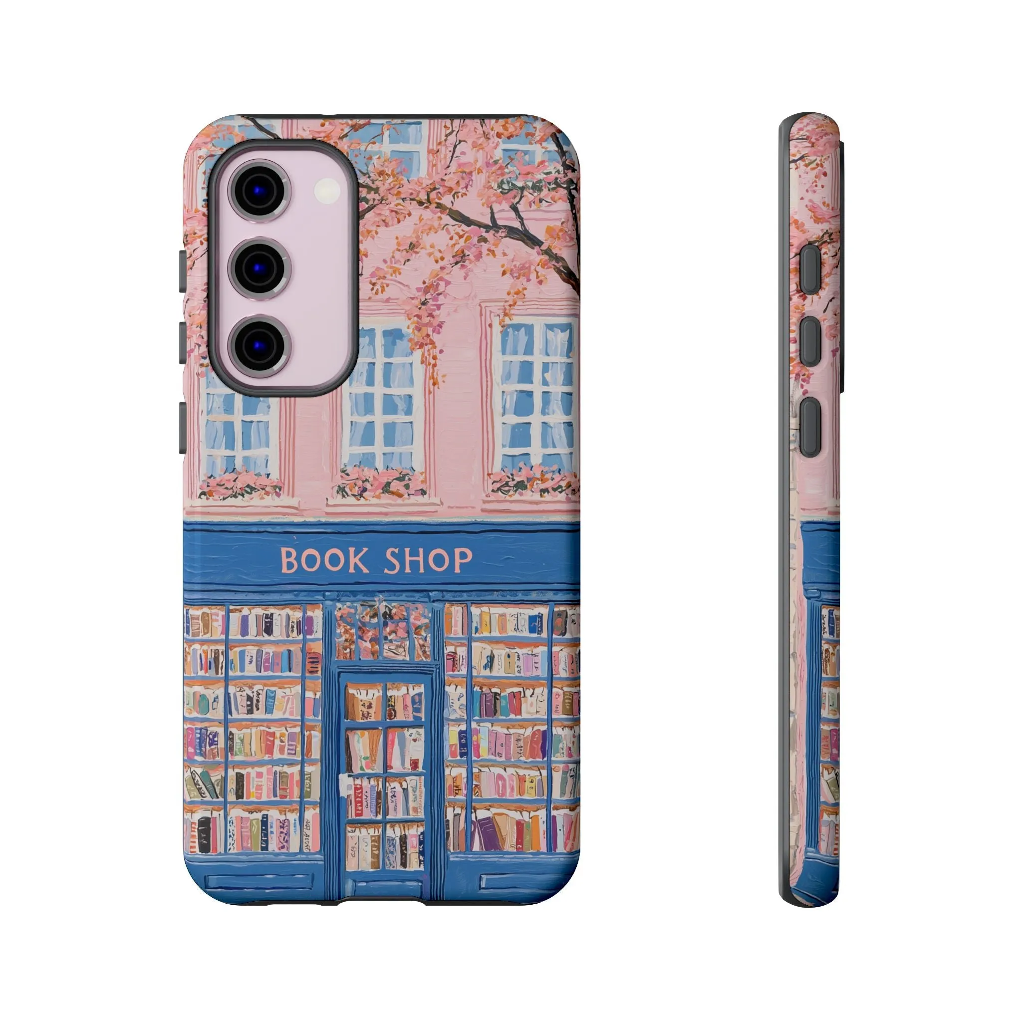 Book Shop Tough Phone Case, Reading Pink Floral iPhone 16 15 14 13 Pro Max 12 11 8 Plus X XR XS Galaxy S24 S23 S22 S21 Google Pixel Cover