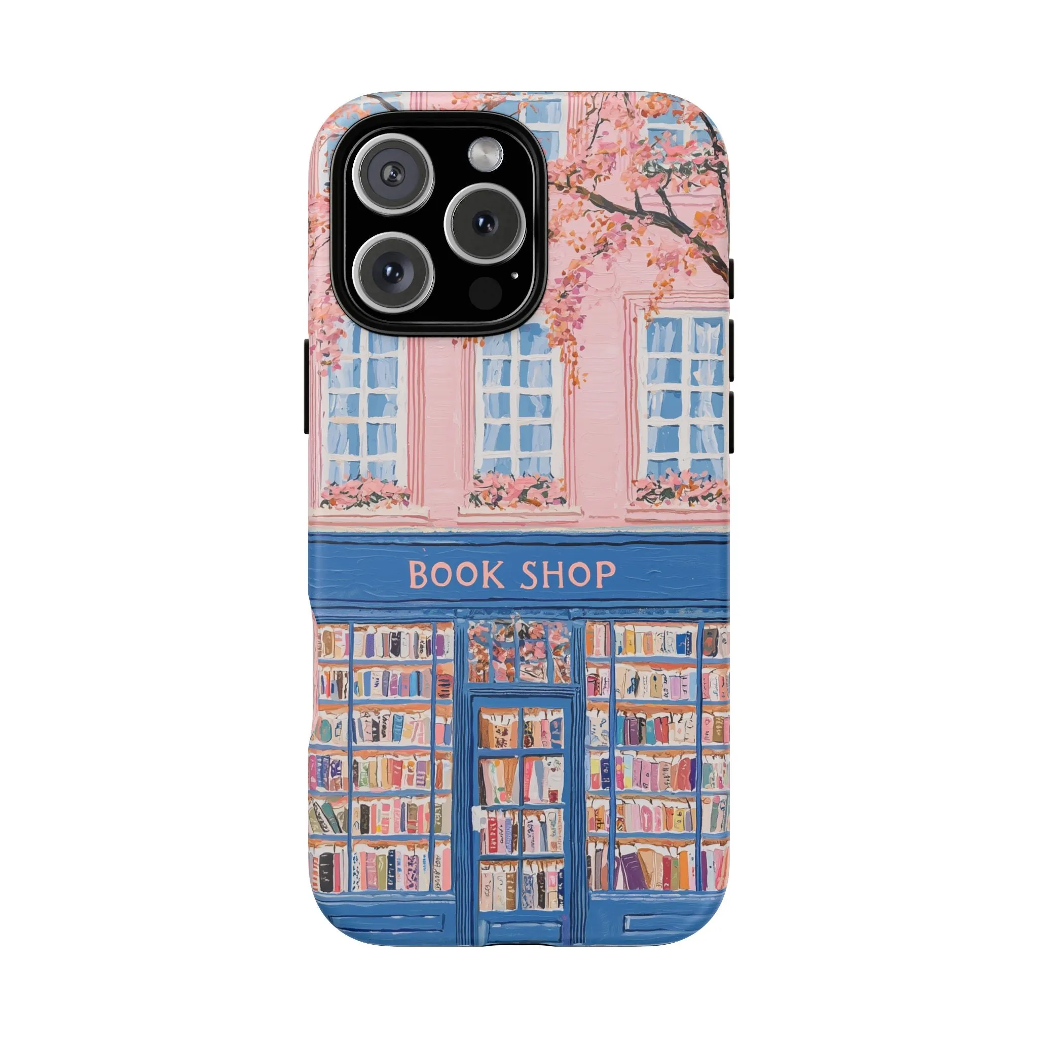 Book Shop Tough Phone Case, Reading Pink Floral iPhone 16 15 14 13 Pro Max 12 11 8 Plus X XR XS Galaxy S24 S23 S22 S21 Google Pixel Cover