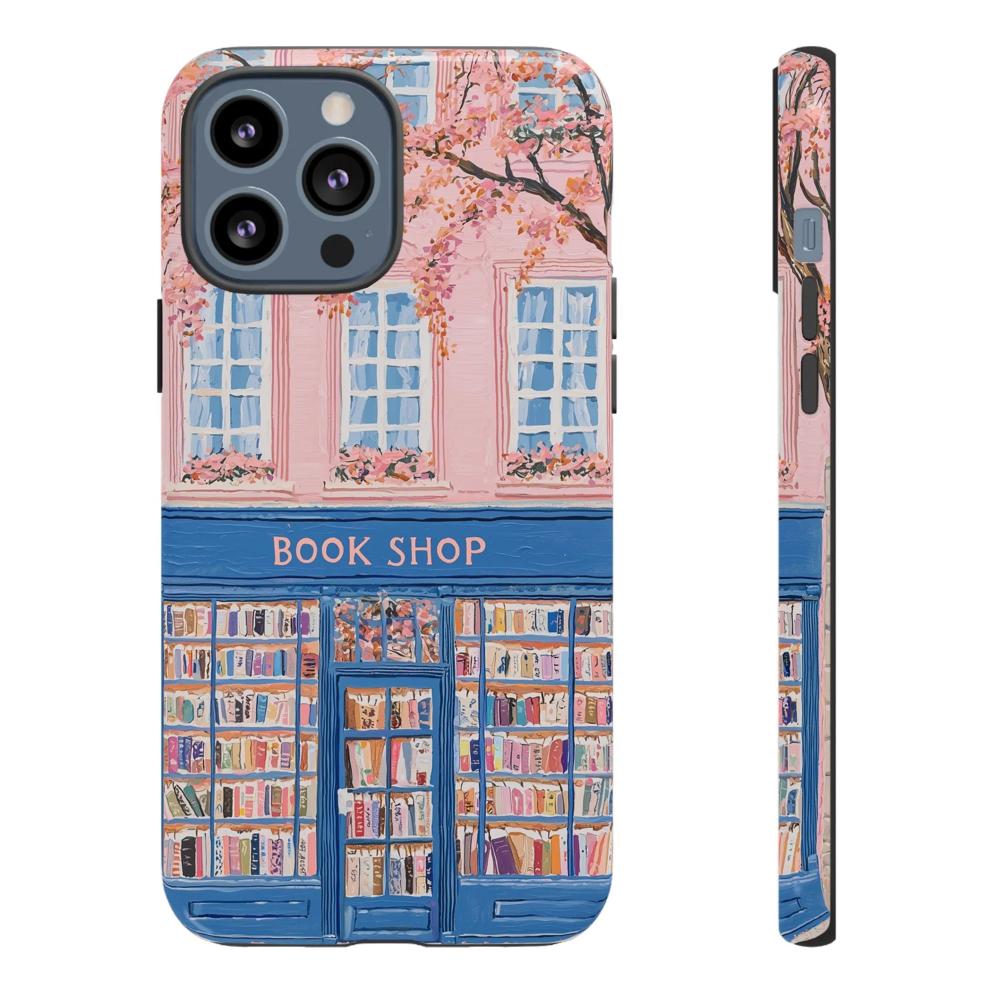 Book Shop Tough Phone Case, Reading Pink Floral iPhone 16 15 14 13 Pro Max 12 11 8 Plus X XR XS Galaxy S24 S23 S22 S21 Google Pixel Cover