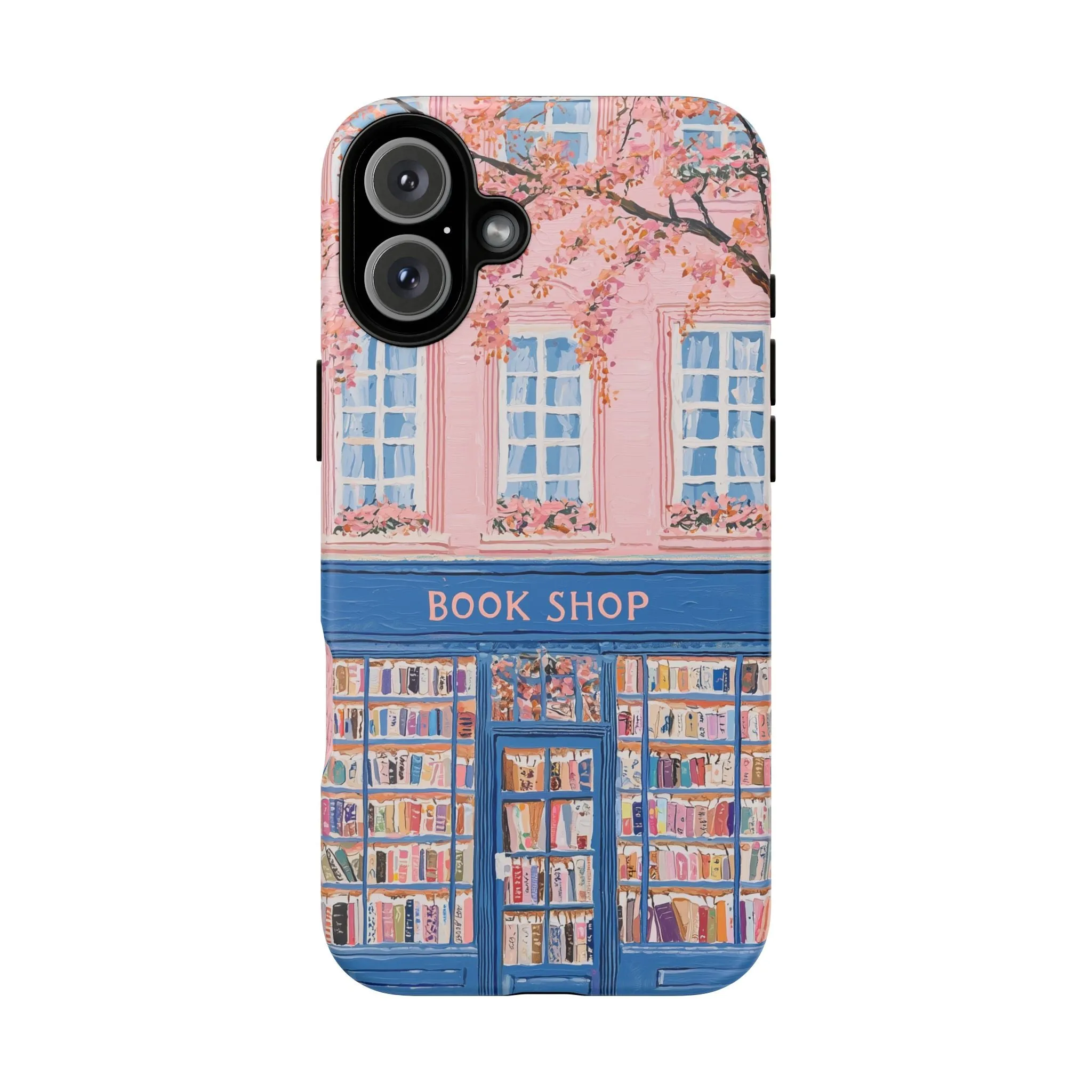 Book Shop Tough Phone Case, Reading Pink Floral iPhone 16 15 14 13 Pro Max 12 11 8 Plus X XR XS Galaxy S24 S23 S22 S21 Google Pixel Cover