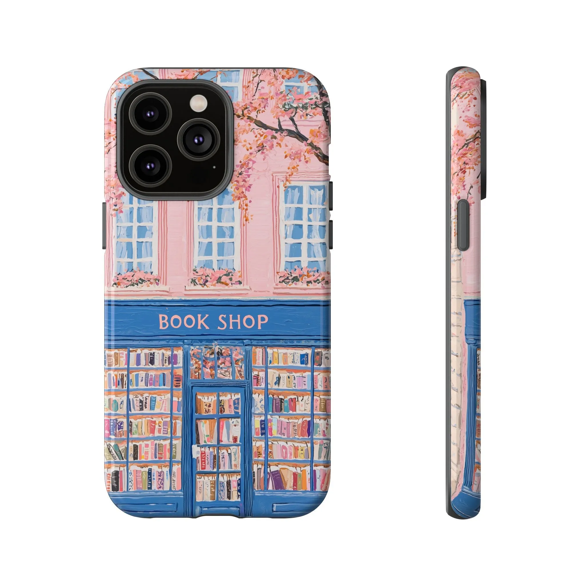 Book Shop Tough Phone Case, Reading Pink Floral iPhone 16 15 14 13 Pro Max 12 11 8 Plus X XR XS Galaxy S24 S23 S22 S21 Google Pixel Cover