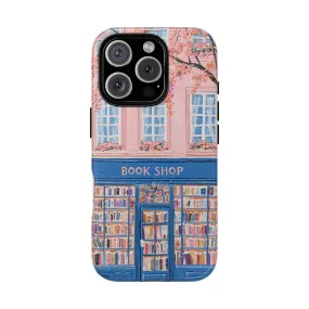 Book Shop Tough Phone Case, Reading Pink Floral iPhone 16 15 14 13 Pro Max 12 11 8 Plus X XR XS Galaxy S24 S23 S22 S21 Google Pixel Cover