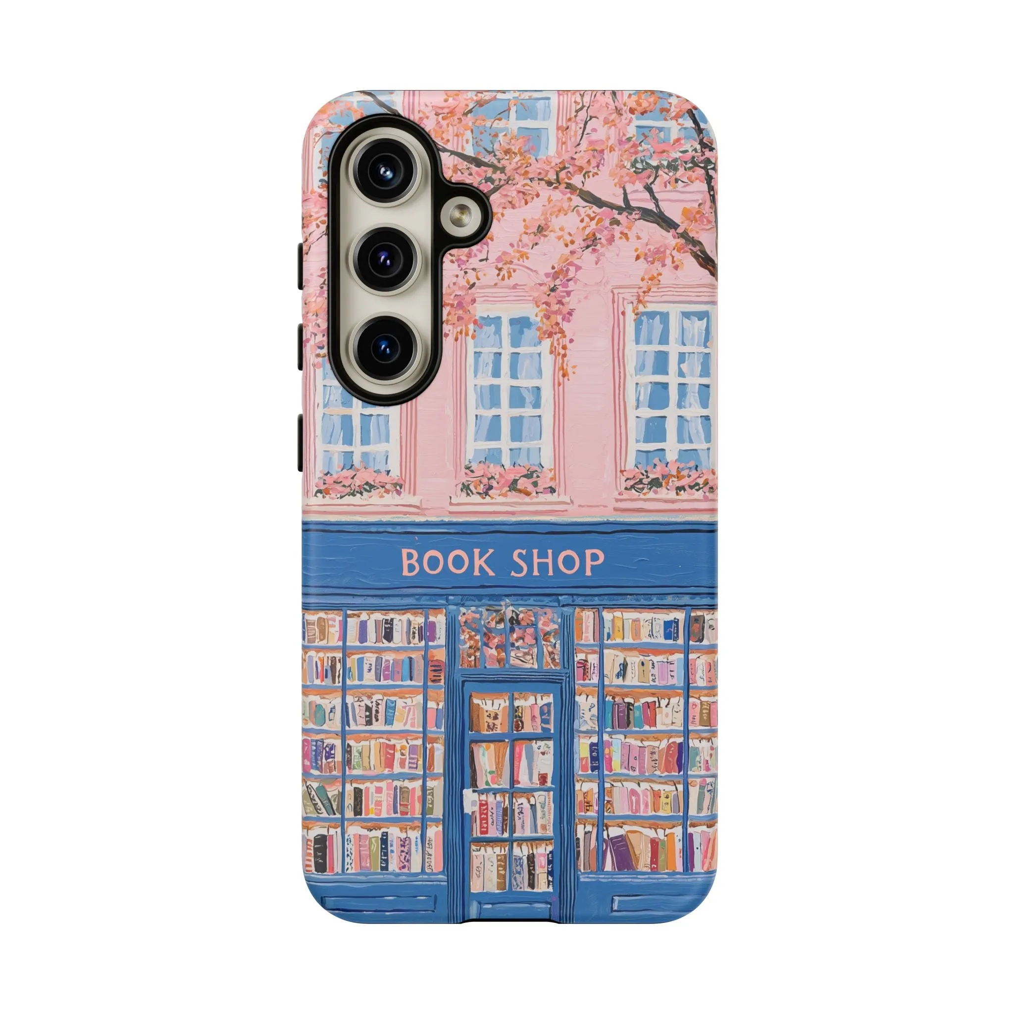 Book Shop Tough Phone Case, Reading Pink Floral iPhone 16 15 14 13 Pro Max 12 11 8 Plus X XR XS Galaxy S24 S23 S22 S21 Google Pixel Cover