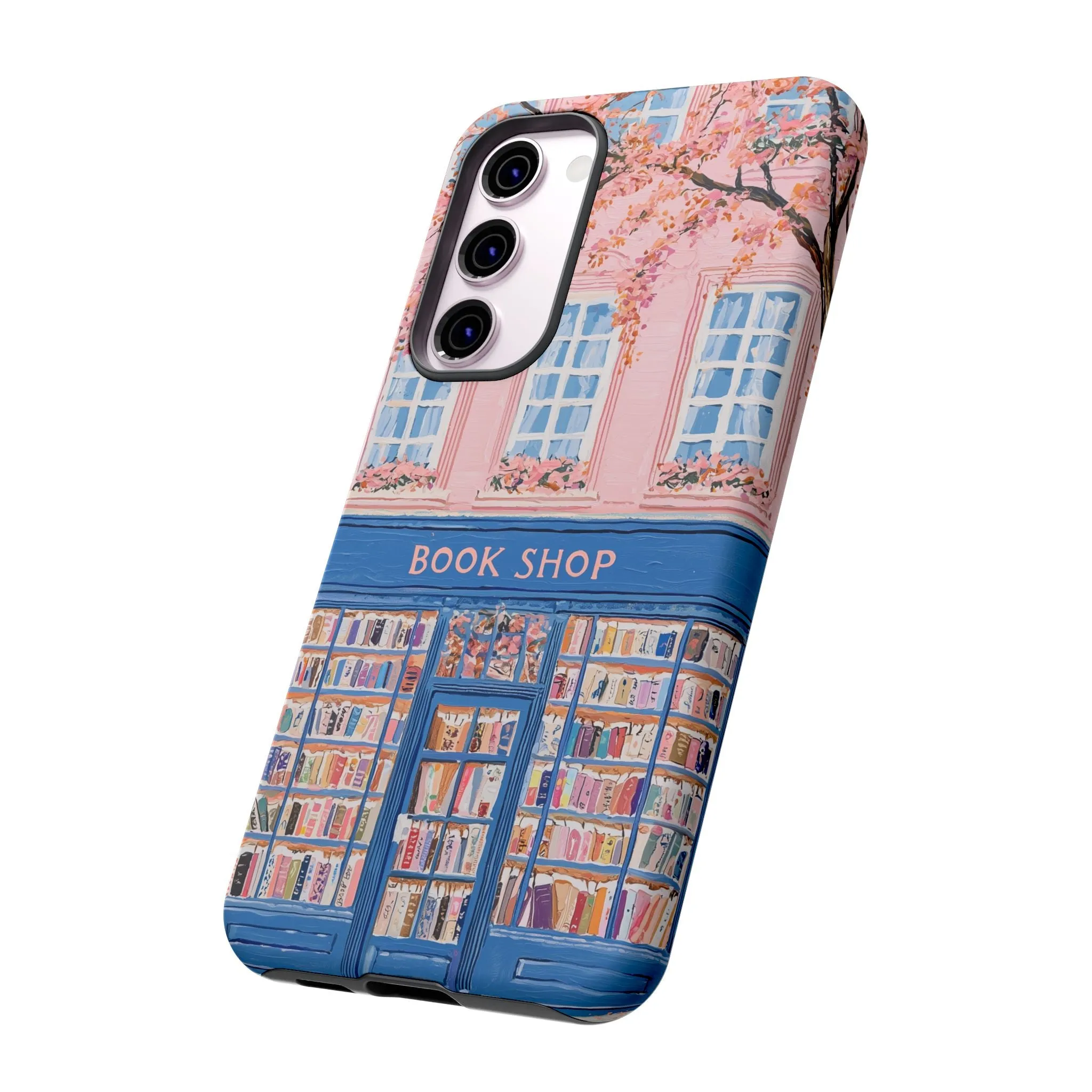 Book Shop Tough Phone Case, Reading Pink Floral iPhone 16 15 14 13 Pro Max 12 11 8 Plus X XR XS Galaxy S24 S23 S22 S21 Google Pixel Cover