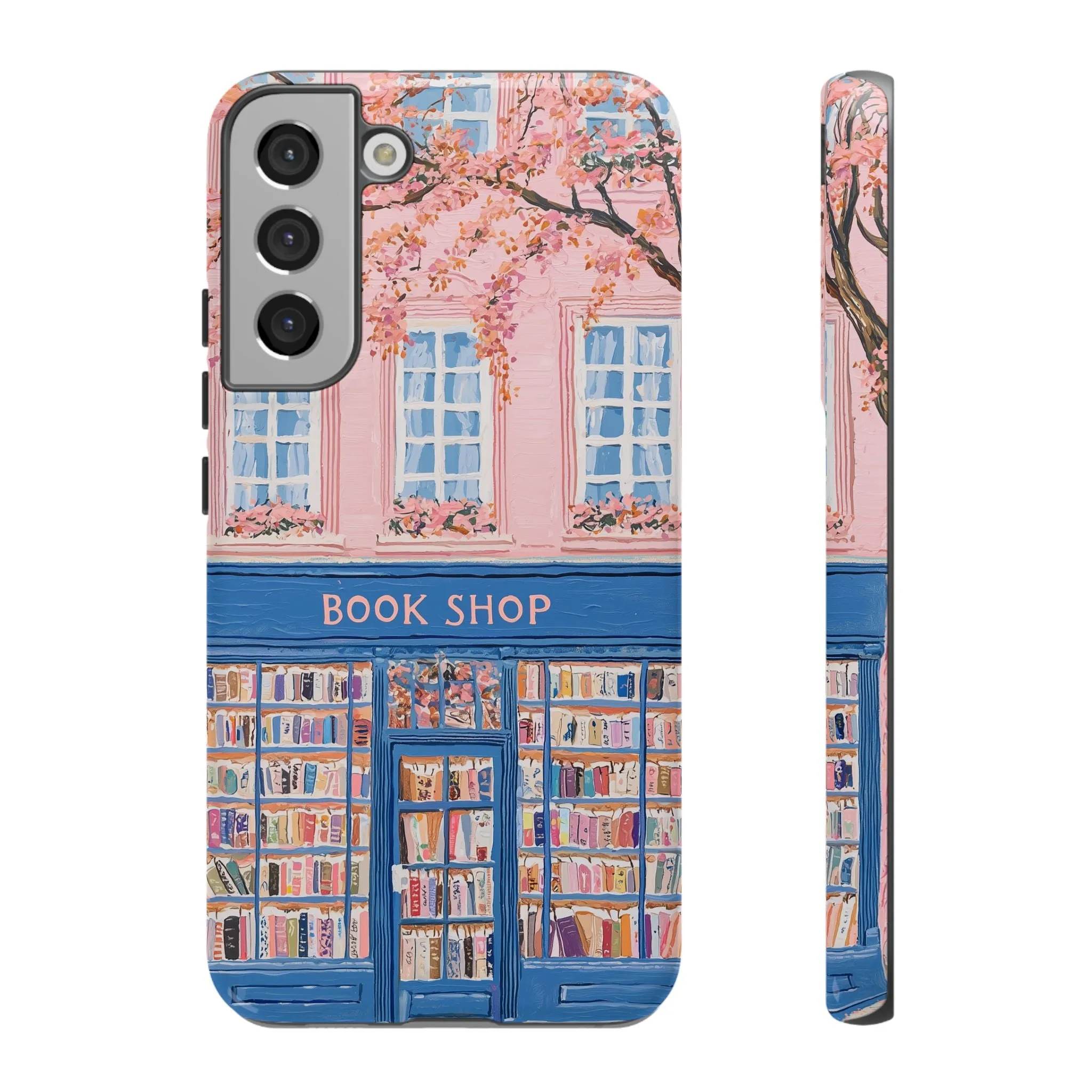 Book Shop Tough Phone Case, Reading Pink Floral iPhone 16 15 14 13 Pro Max 12 11 8 Plus X XR XS Galaxy S24 S23 S22 S21 Google Pixel Cover