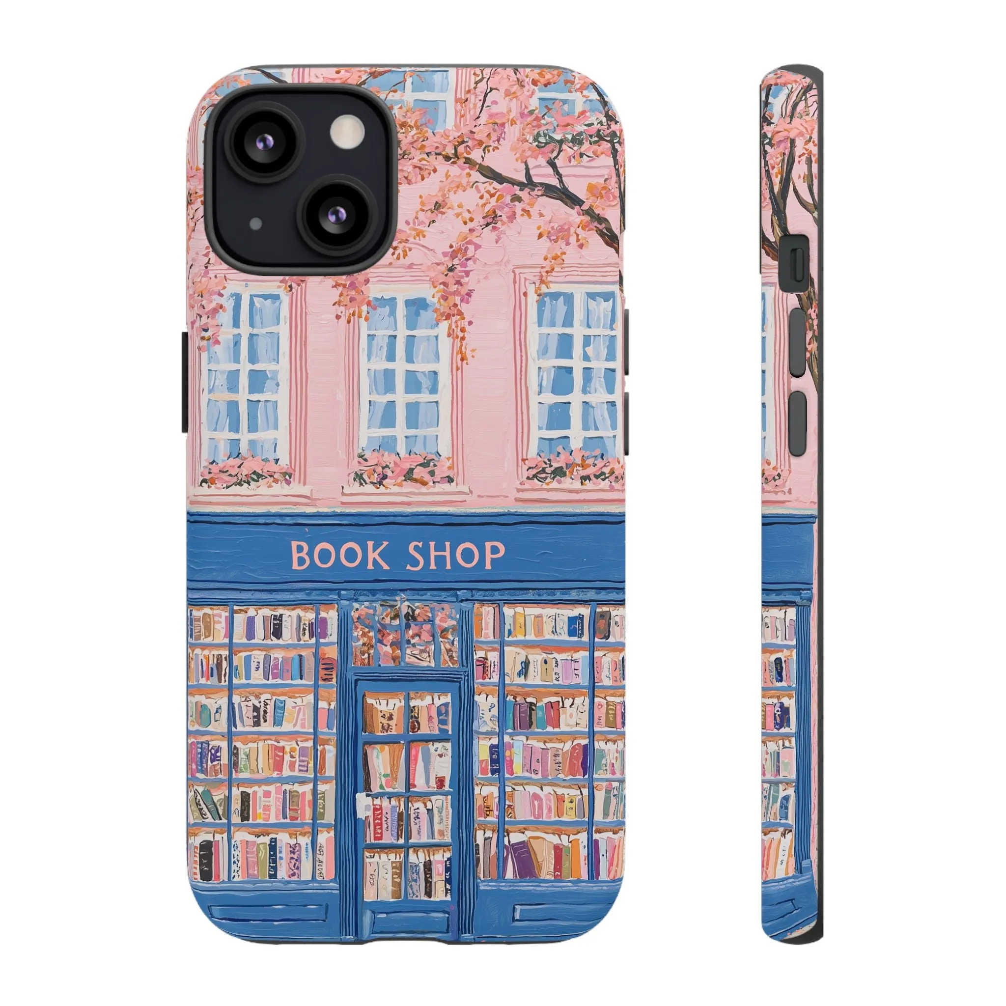 Book Shop Tough Phone Case, Reading Pink Floral iPhone 16 15 14 13 Pro Max 12 11 8 Plus X XR XS Galaxy S24 S23 S22 S21 Google Pixel Cover