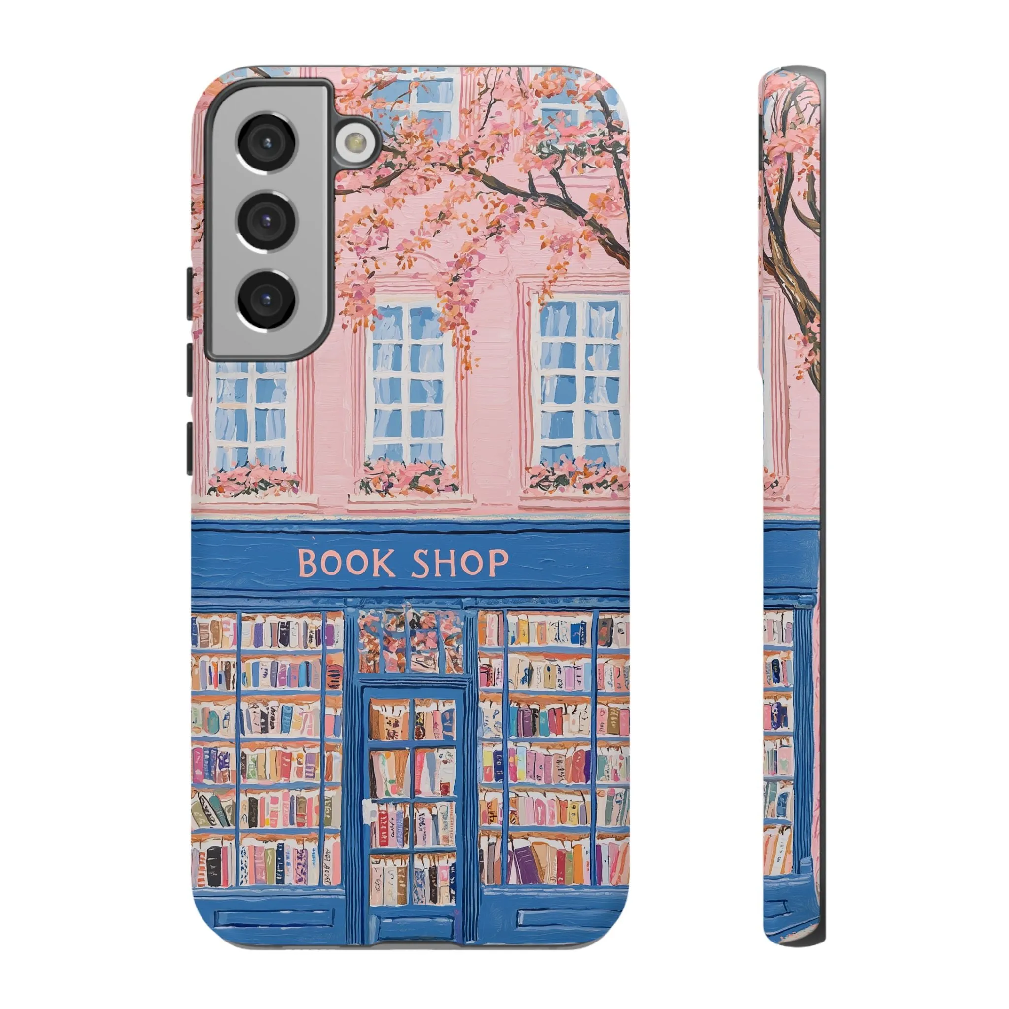 Book Shop Tough Phone Case, Reading Pink Floral iPhone 16 15 14 13 Pro Max 12 11 8 Plus X XR XS Galaxy S24 S23 S22 S21 Google Pixel Cover