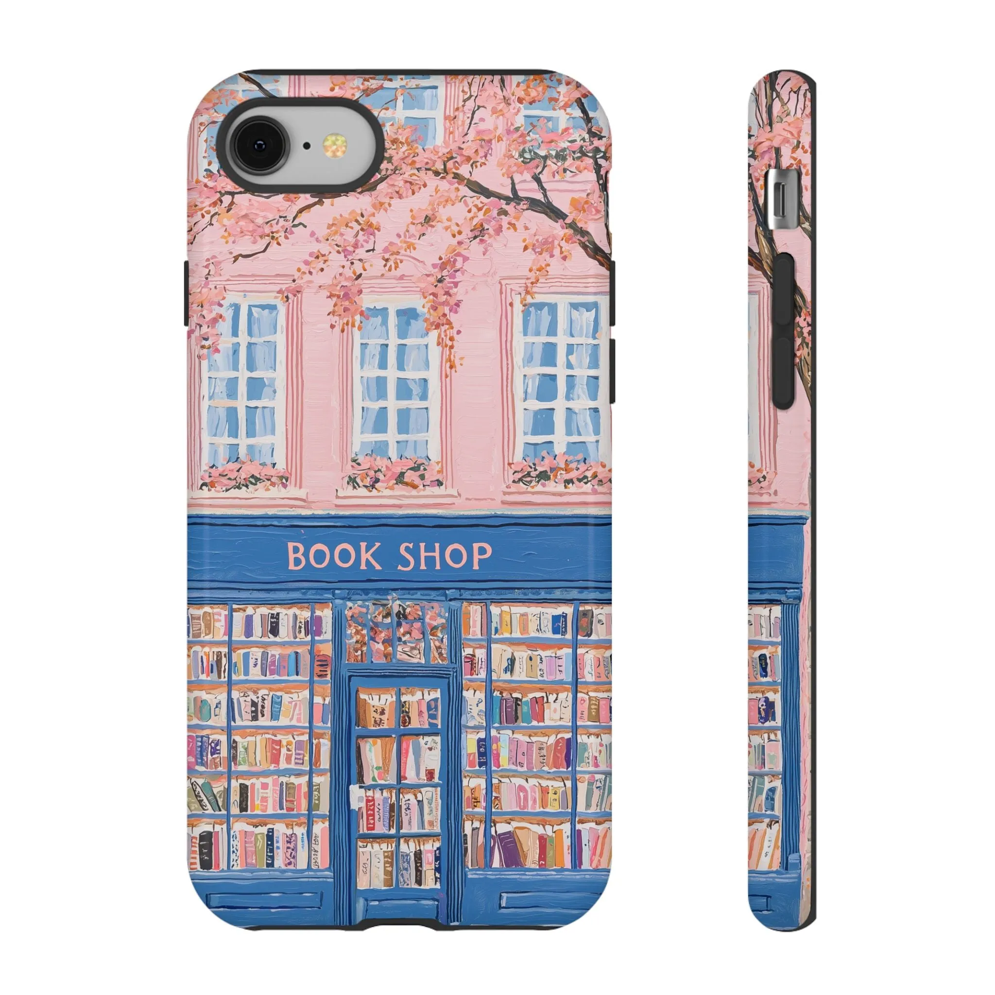 Book Shop Tough Phone Case, Reading Pink Floral iPhone 16 15 14 13 Pro Max 12 11 8 Plus X XR XS Galaxy S24 S23 S22 S21 Google Pixel Cover