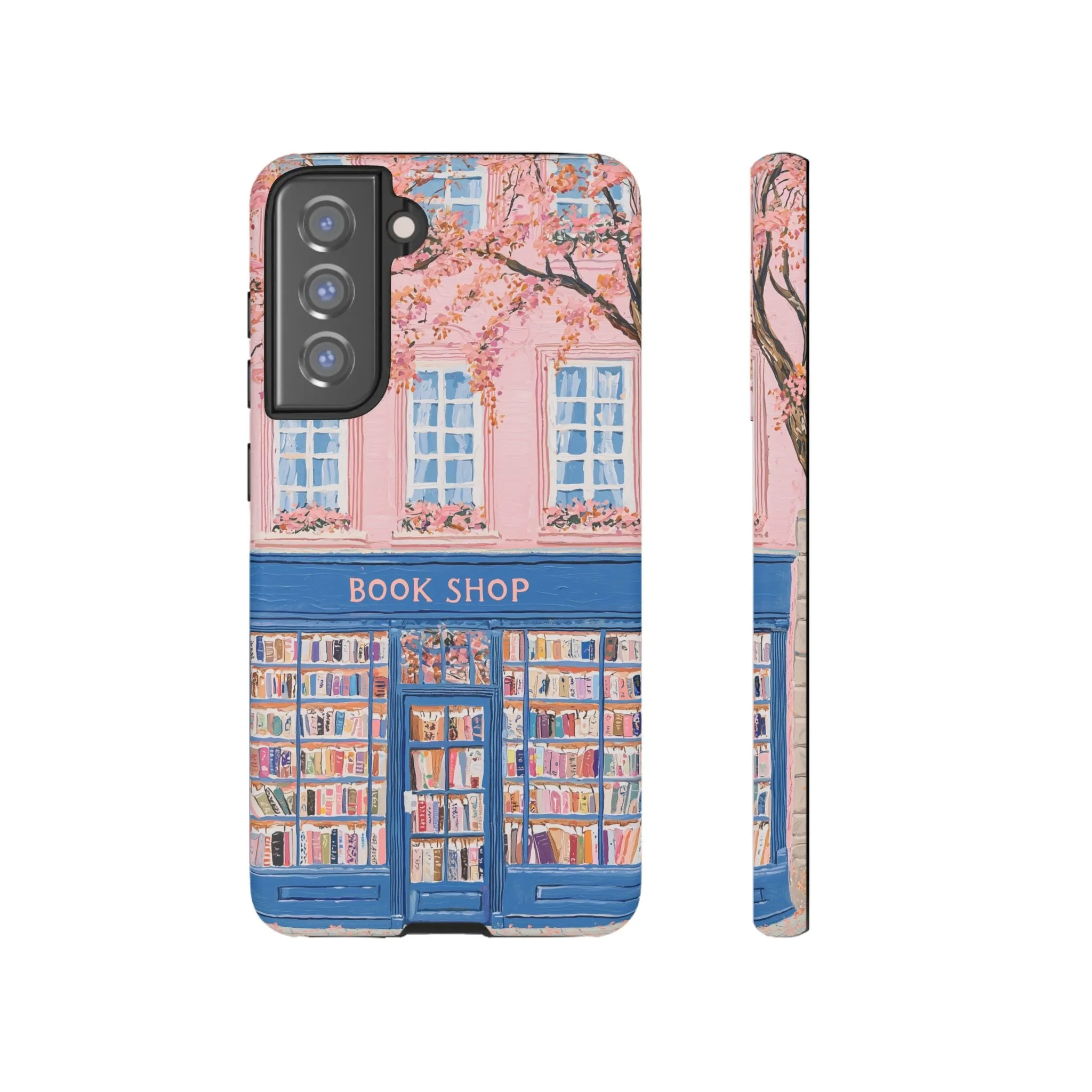 Book Shop Tough Phone Case, Reading Pink Floral iPhone 16 15 14 13 Pro Max 12 11 8 Plus X XR XS Galaxy S24 S23 S22 S21 Google Pixel Cover