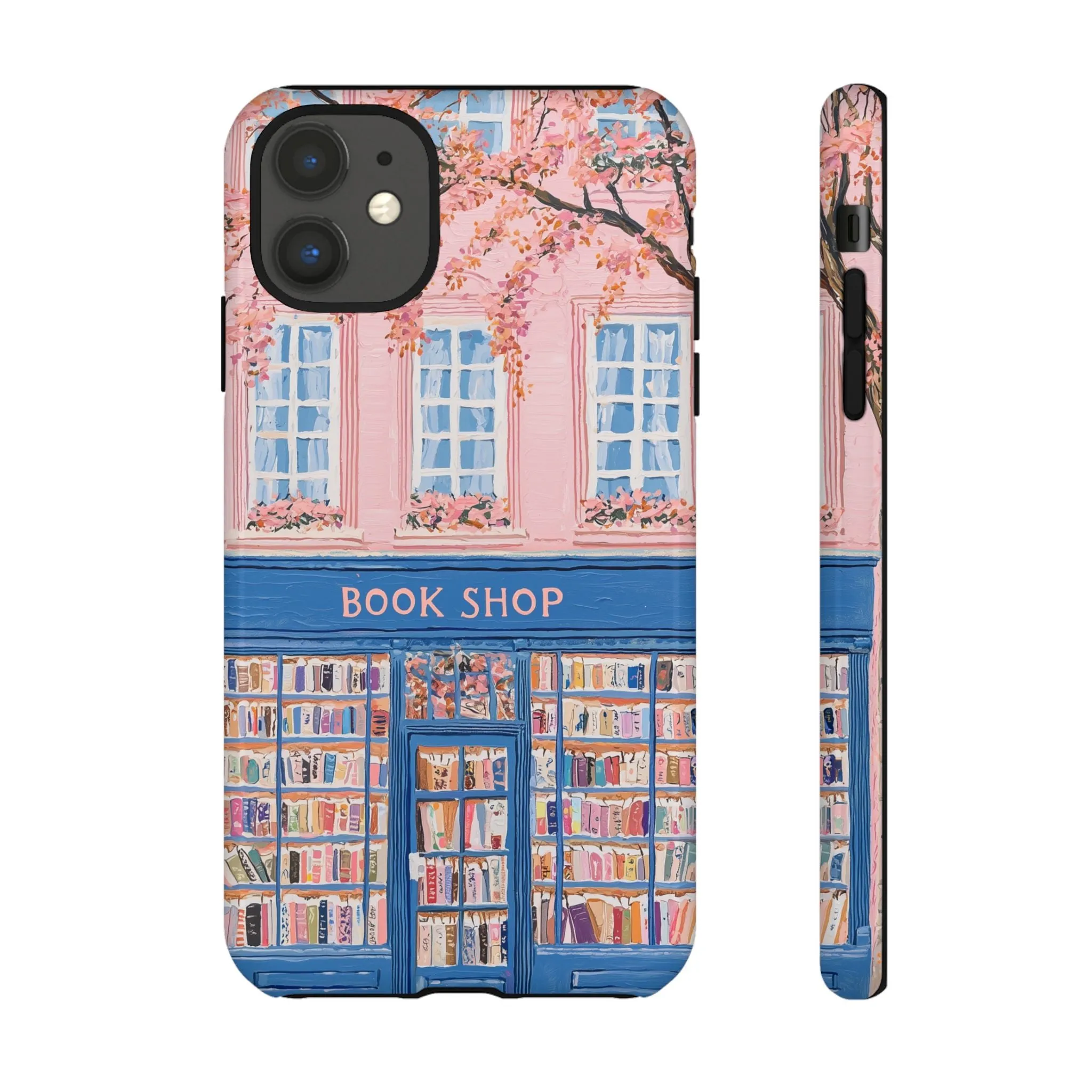 Book Shop Tough Phone Case, Reading Pink Floral iPhone 16 15 14 13 Pro Max 12 11 8 Plus X XR XS Galaxy S24 S23 S22 S21 Google Pixel Cover