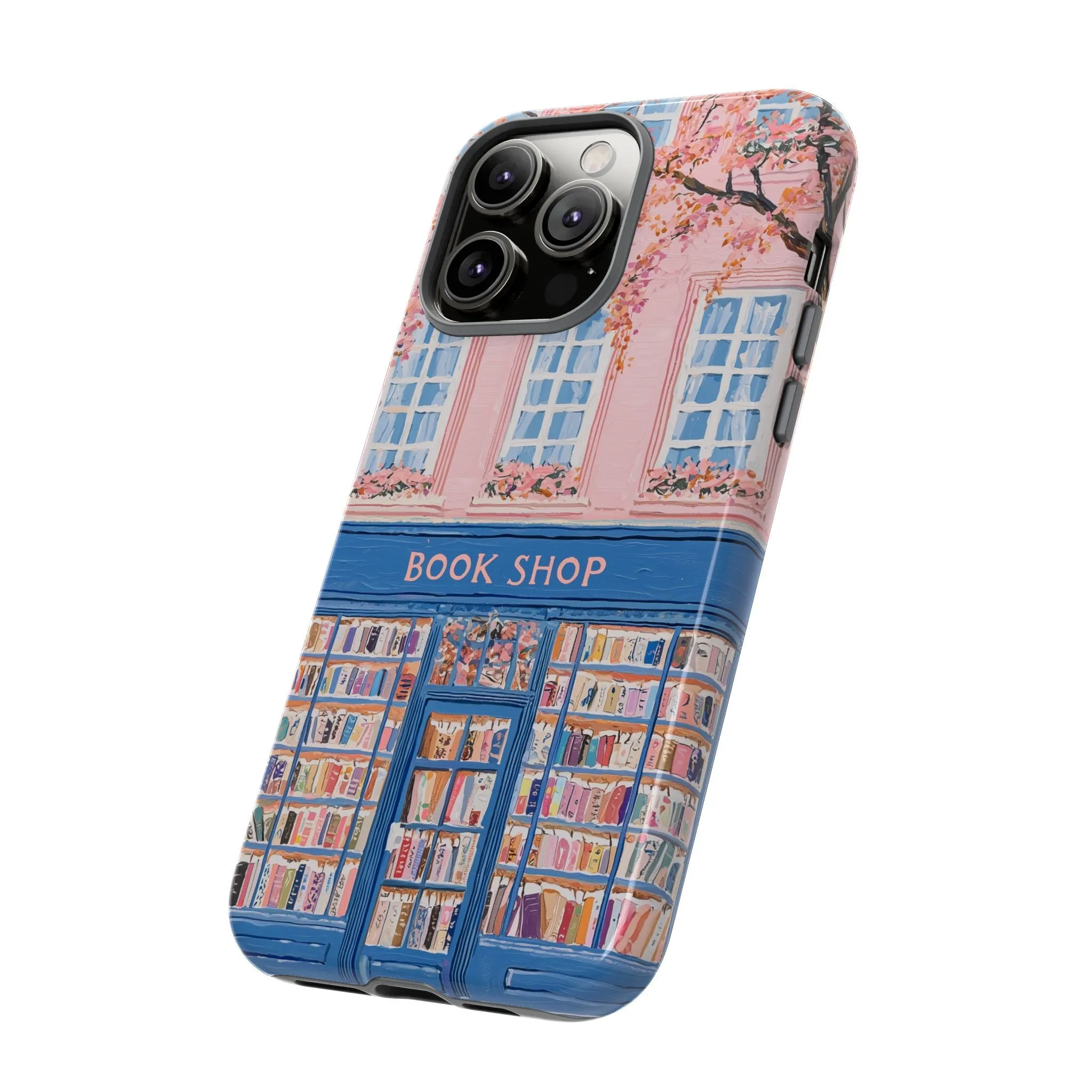 Book Shop Tough Phone Case, Reading Pink Floral iPhone 16 15 14 13 Pro Max 12 11 8 Plus X XR XS Galaxy S24 S23 S22 S21 Google Pixel Cover