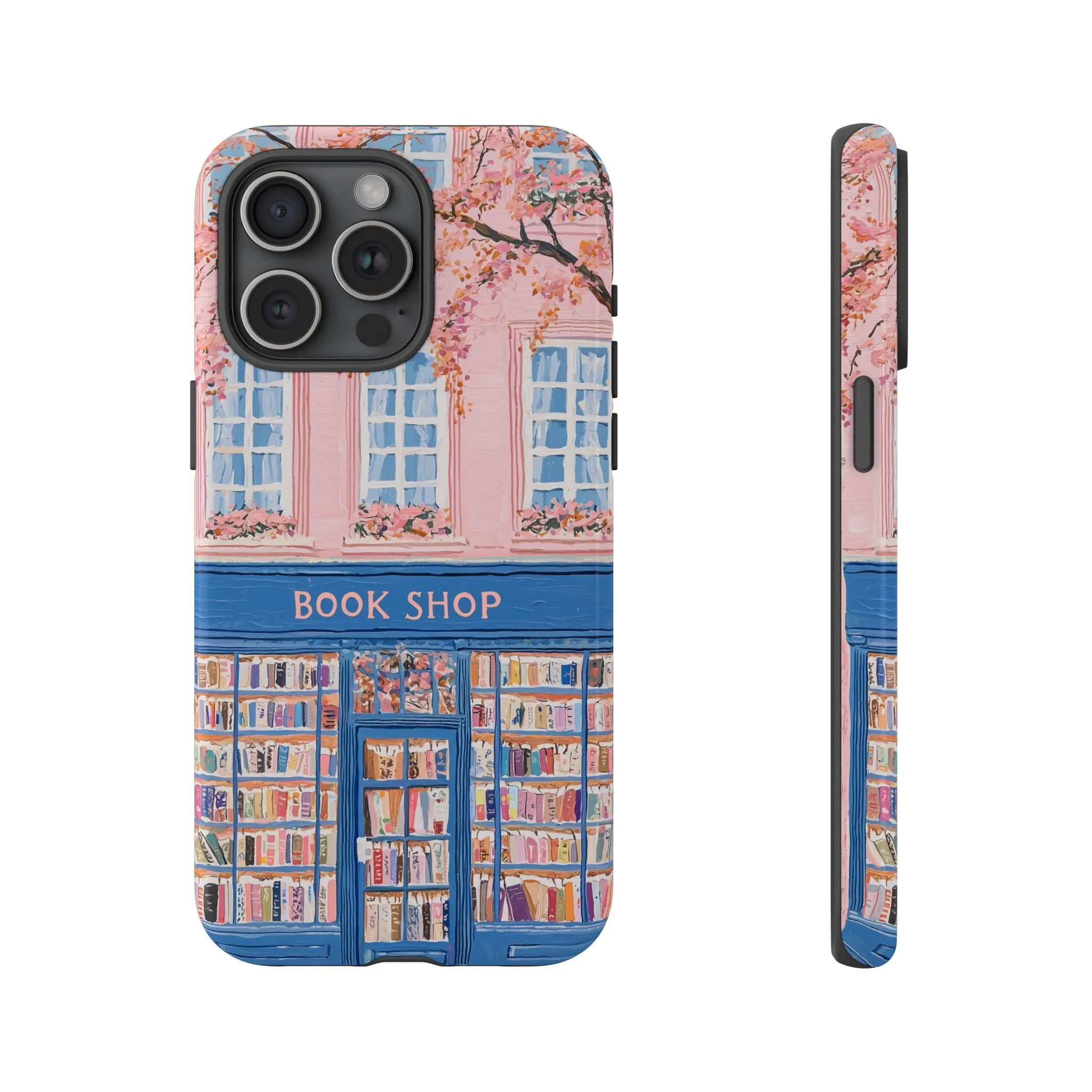 Book Shop Tough Phone Case, Reading Pink Floral iPhone 16 15 14 13 Pro Max 12 11 8 Plus X XR XS Galaxy S24 S23 S22 S21 Google Pixel Cover