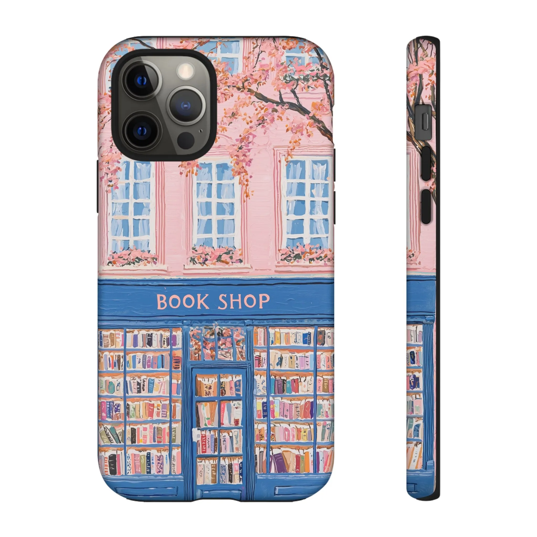 Book Shop Tough Phone Case, Reading Pink Floral iPhone 16 15 14 13 Pro Max 12 11 8 Plus X XR XS Galaxy S24 S23 S22 S21 Google Pixel Cover