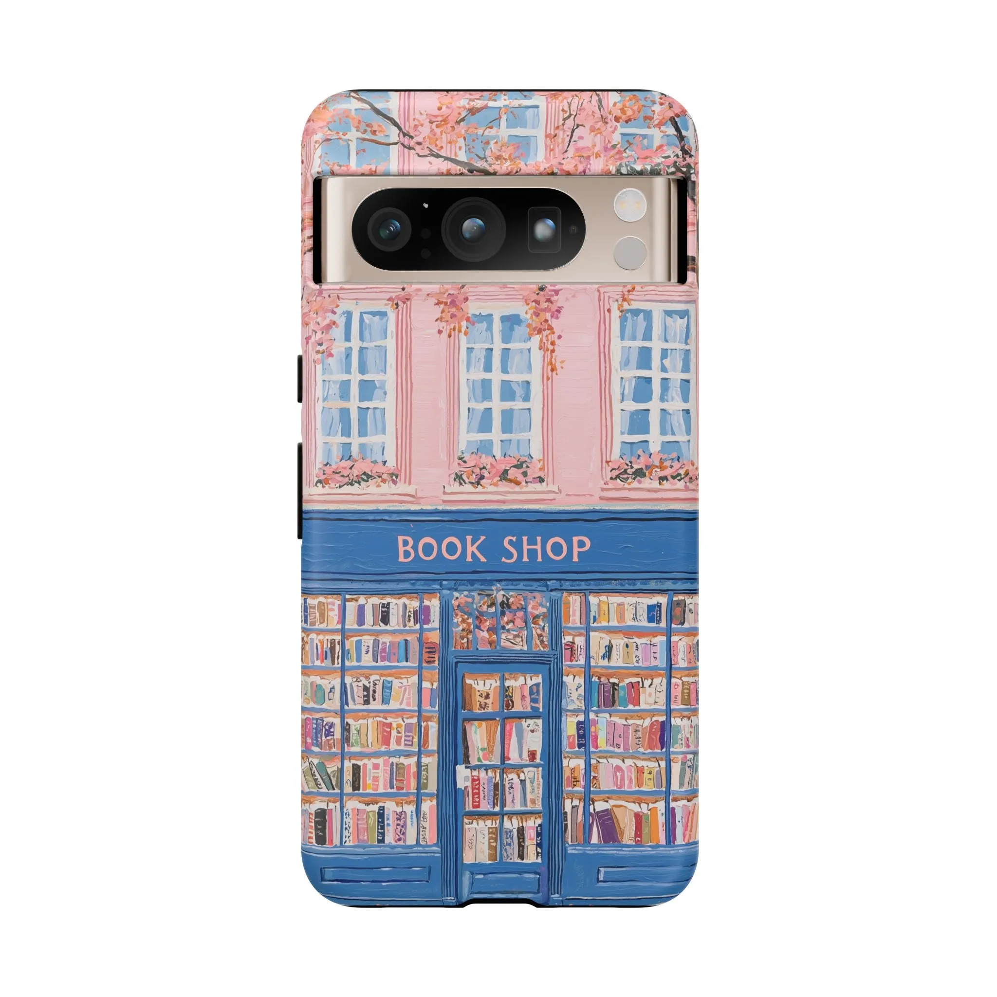 Book Shop Tough Phone Case, Reading Pink Floral iPhone 16 15 14 13 Pro Max 12 11 8 Plus X XR XS Galaxy S24 S23 S22 S21 Google Pixel Cover