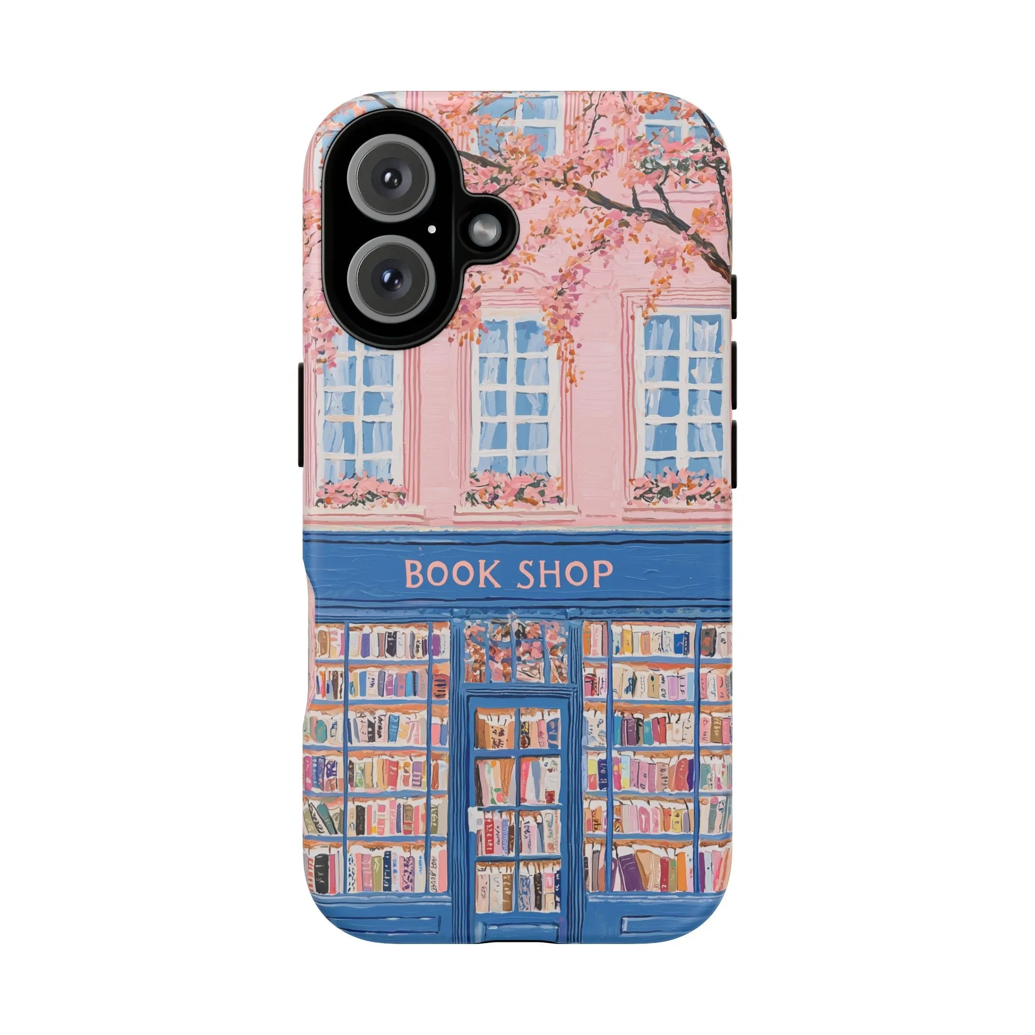 Book Shop Tough Phone Case, Reading Pink Floral iPhone 16 15 14 13 Pro Max 12 11 8 Plus X XR XS Galaxy S24 S23 S22 S21 Google Pixel Cover