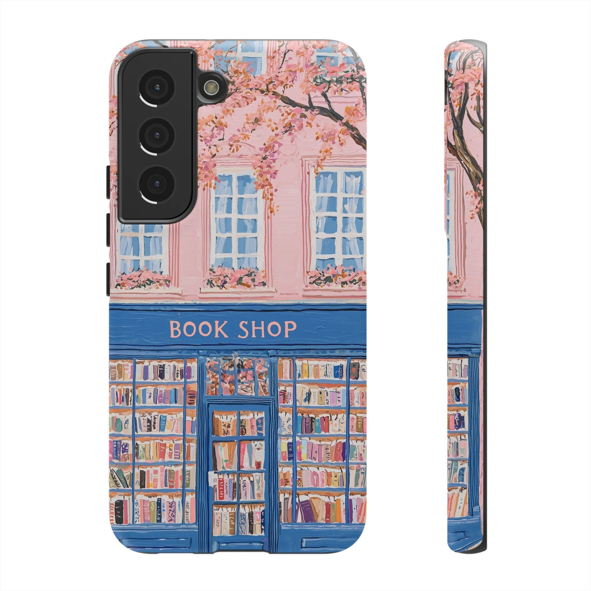 Book Shop Tough Phone Case, Reading Pink Floral iPhone 16 15 14 13 Pro Max 12 11 8 Plus X XR XS Galaxy S24 S23 S22 S21 Google Pixel Cover