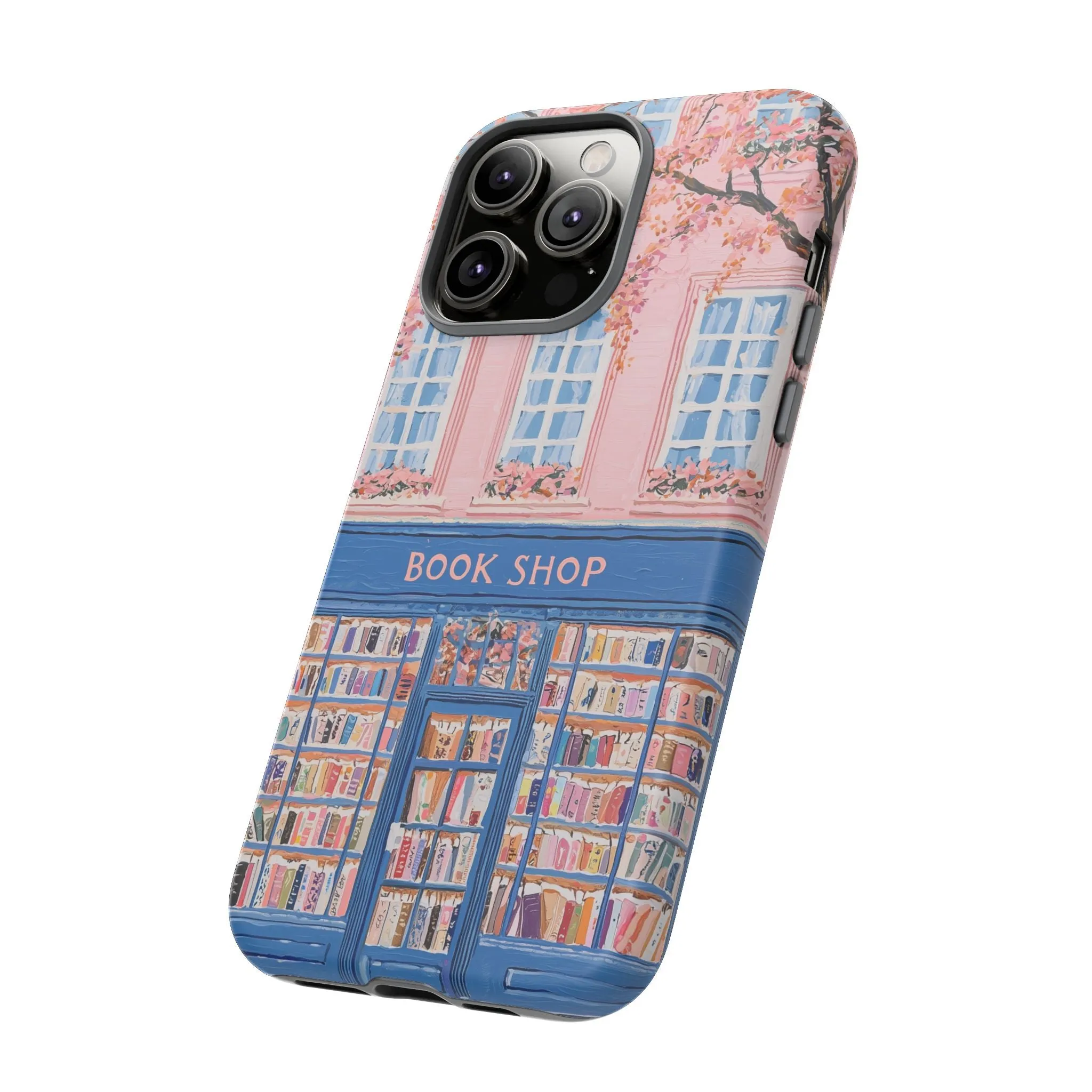 Book Shop Tough Phone Case, Reading Pink Floral iPhone 16 15 14 13 Pro Max 12 11 8 Plus X XR XS Galaxy S24 S23 S22 S21 Google Pixel Cover