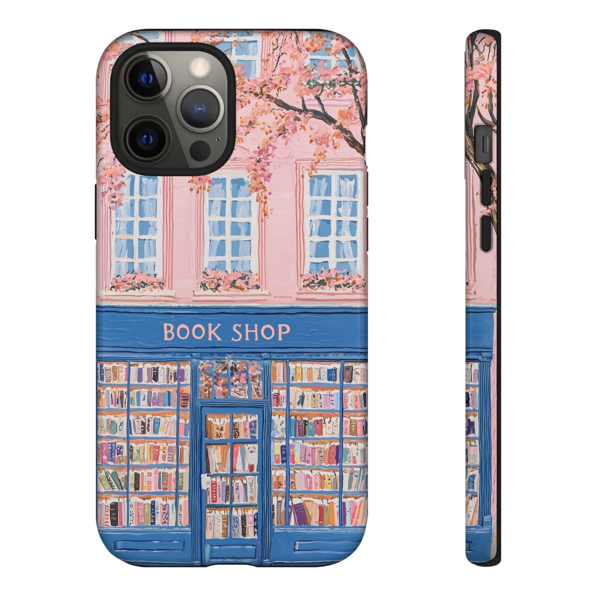 Book Shop Tough Phone Case, Reading Pink Floral iPhone 16 15 14 13 Pro Max 12 11 8 Plus X XR XS Galaxy S24 S23 S22 S21 Google Pixel Cover