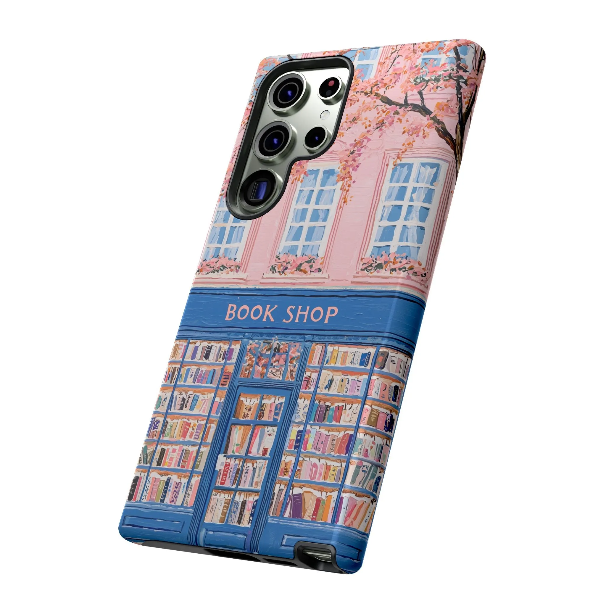 Book Shop Tough Phone Case, Reading Pink Floral iPhone 16 15 14 13 Pro Max 12 11 8 Plus X XR XS Galaxy S24 S23 S22 S21 Google Pixel Cover