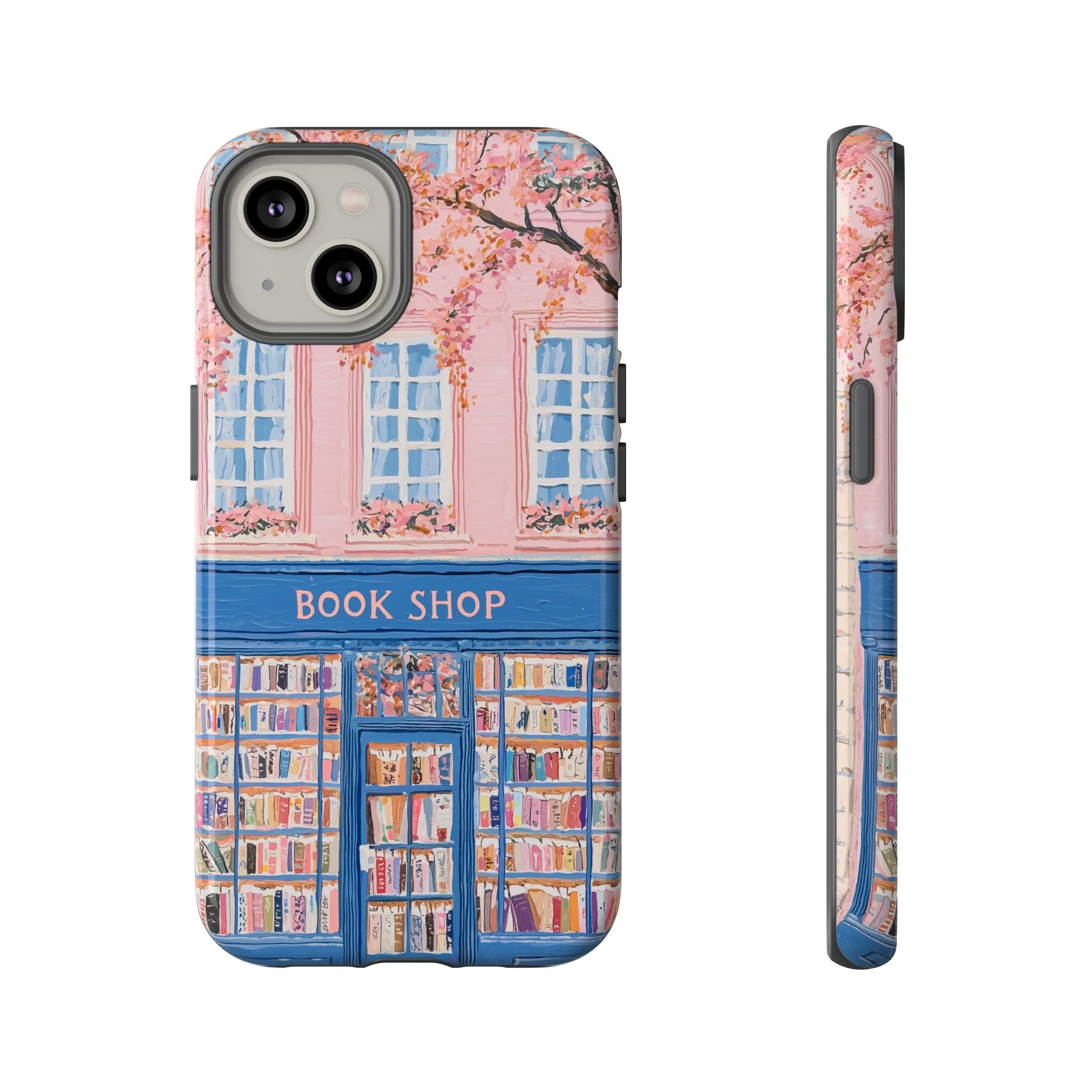 Book Shop Tough Phone Case, Reading Pink Floral iPhone 16 15 14 13 Pro Max 12 11 8 Plus X XR XS Galaxy S24 S23 S22 S21 Google Pixel Cover