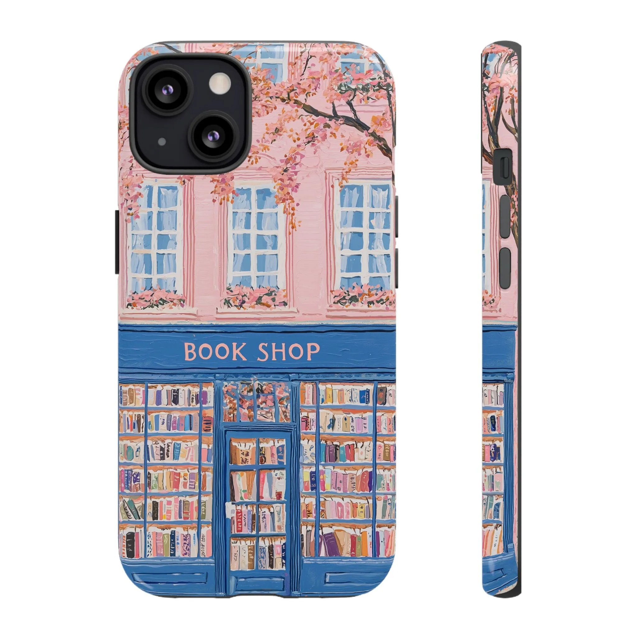 Book Shop Tough Phone Case, Reading Pink Floral iPhone 16 15 14 13 Pro Max 12 11 8 Plus X XR XS Galaxy S24 S23 S22 S21 Google Pixel Cover