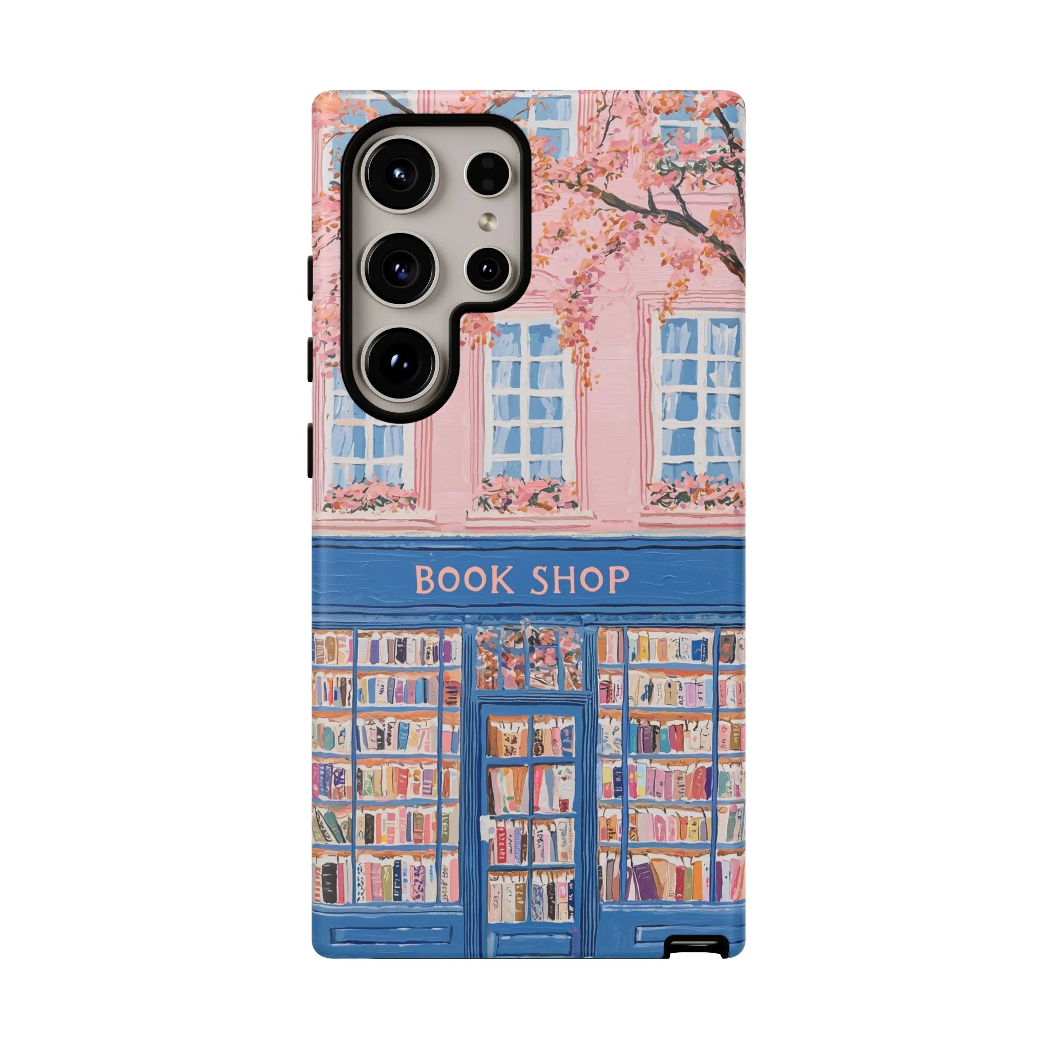 Book Shop Tough Phone Case, Reading Pink Floral iPhone 16 15 14 13 Pro Max 12 11 8 Plus X XR XS Galaxy S24 S23 S22 S21 Google Pixel Cover