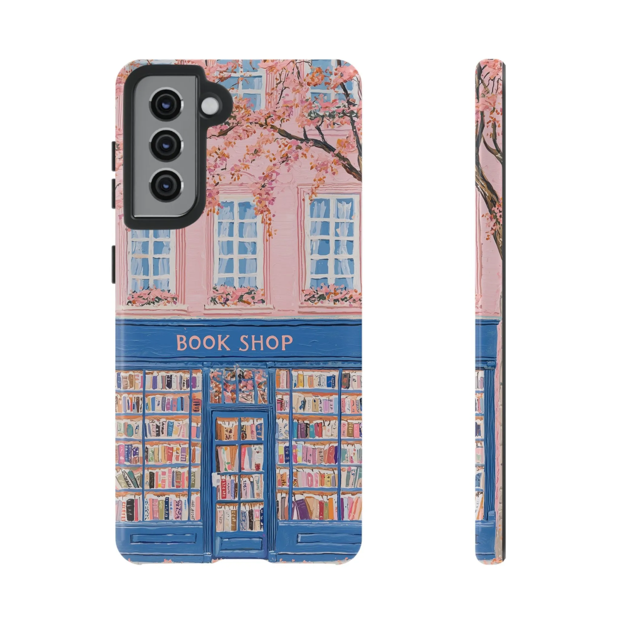 Book Shop Tough Phone Case, Reading Pink Floral iPhone 16 15 14 13 Pro Max 12 11 8 Plus X XR XS Galaxy S24 S23 S22 S21 Google Pixel Cover