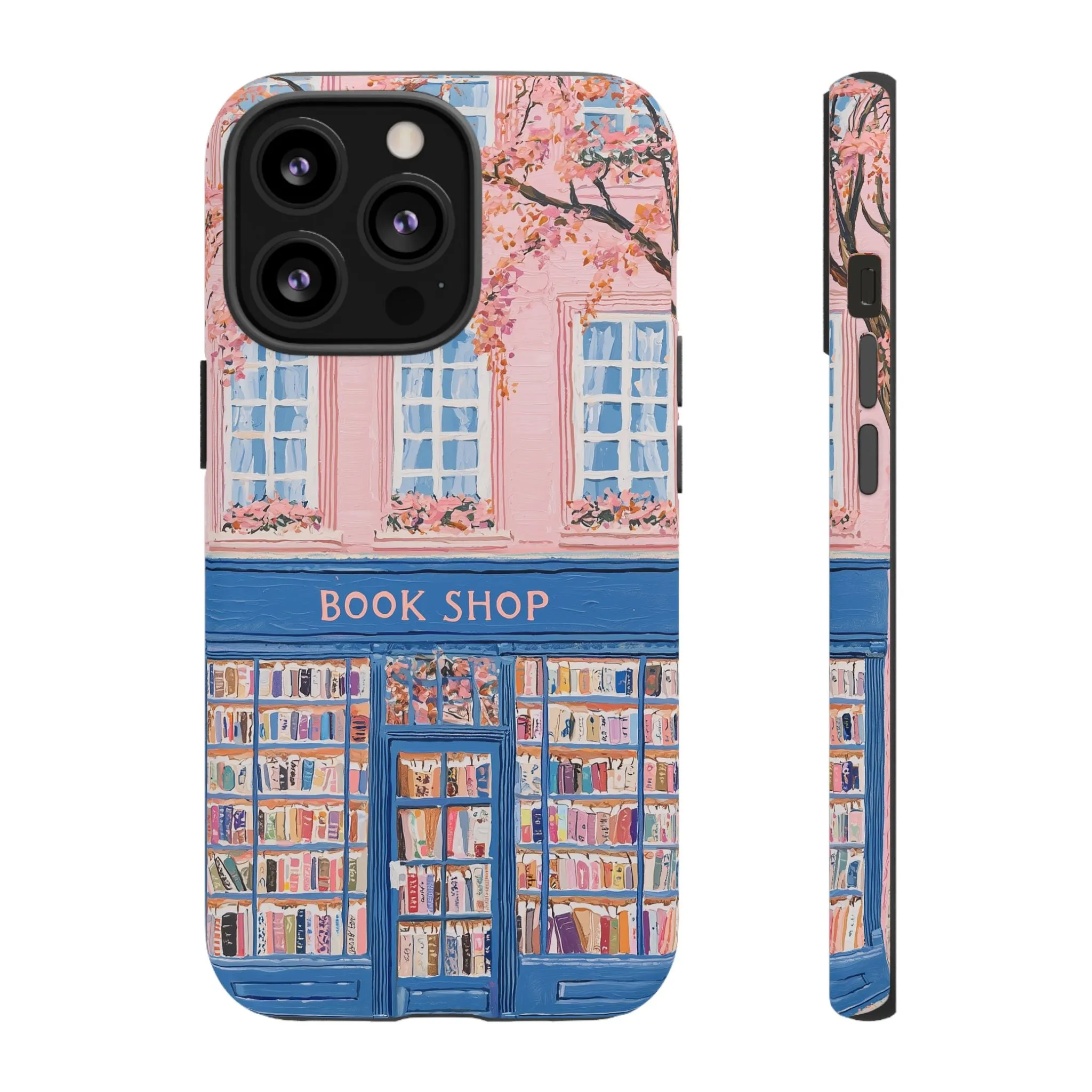 Book Shop Tough Phone Case, Reading Pink Floral iPhone 16 15 14 13 Pro Max 12 11 8 Plus X XR XS Galaxy S24 S23 S22 S21 Google Pixel Cover