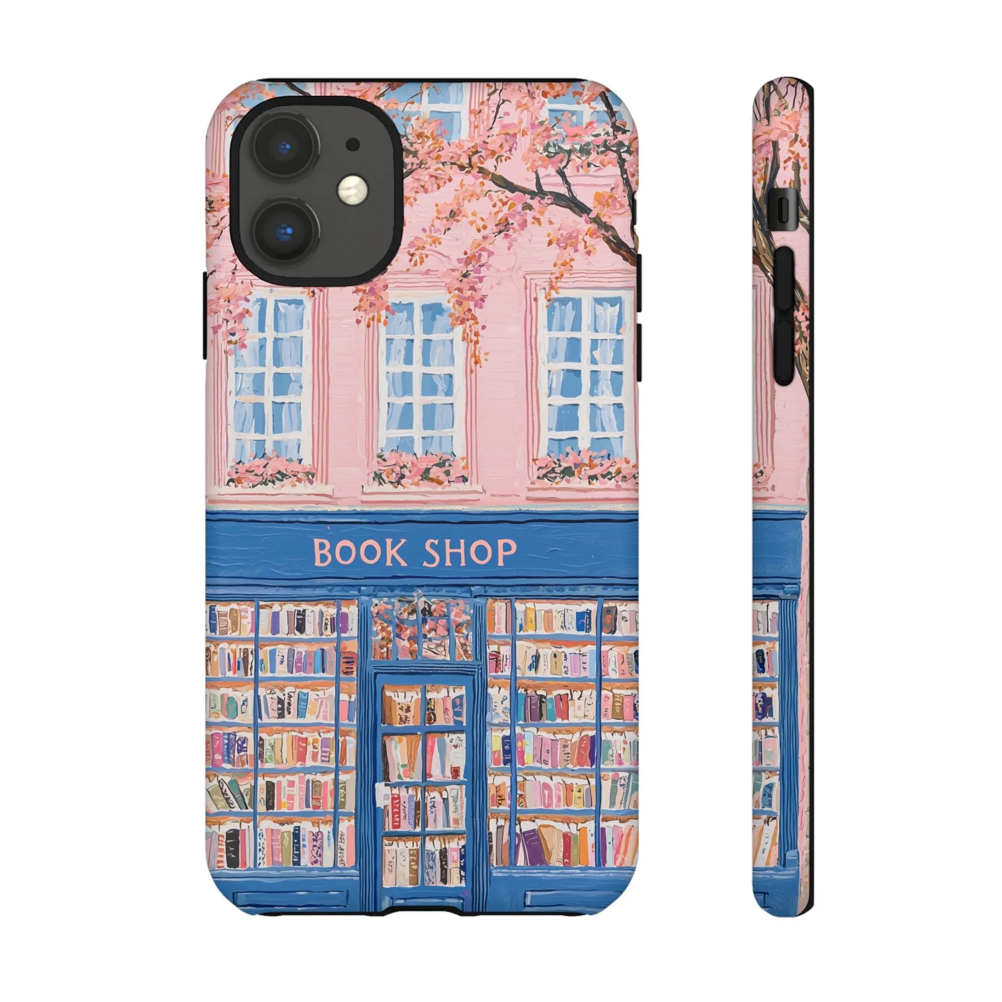 Book Shop Tough Phone Case, Reading Pink Floral iPhone 16 15 14 13 Pro Max 12 11 8 Plus X XR XS Galaxy S24 S23 S22 S21 Google Pixel Cover