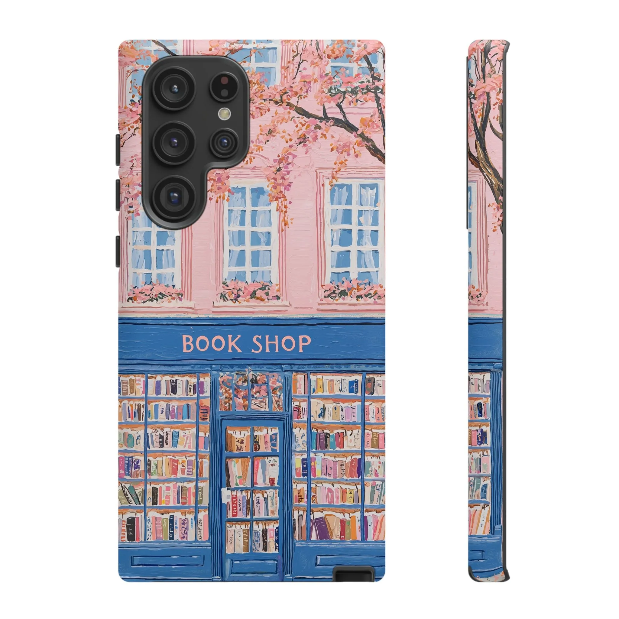 Book Shop Tough Phone Case, Reading Pink Floral iPhone 16 15 14 13 Pro Max 12 11 8 Plus X XR XS Galaxy S24 S23 S22 S21 Google Pixel Cover