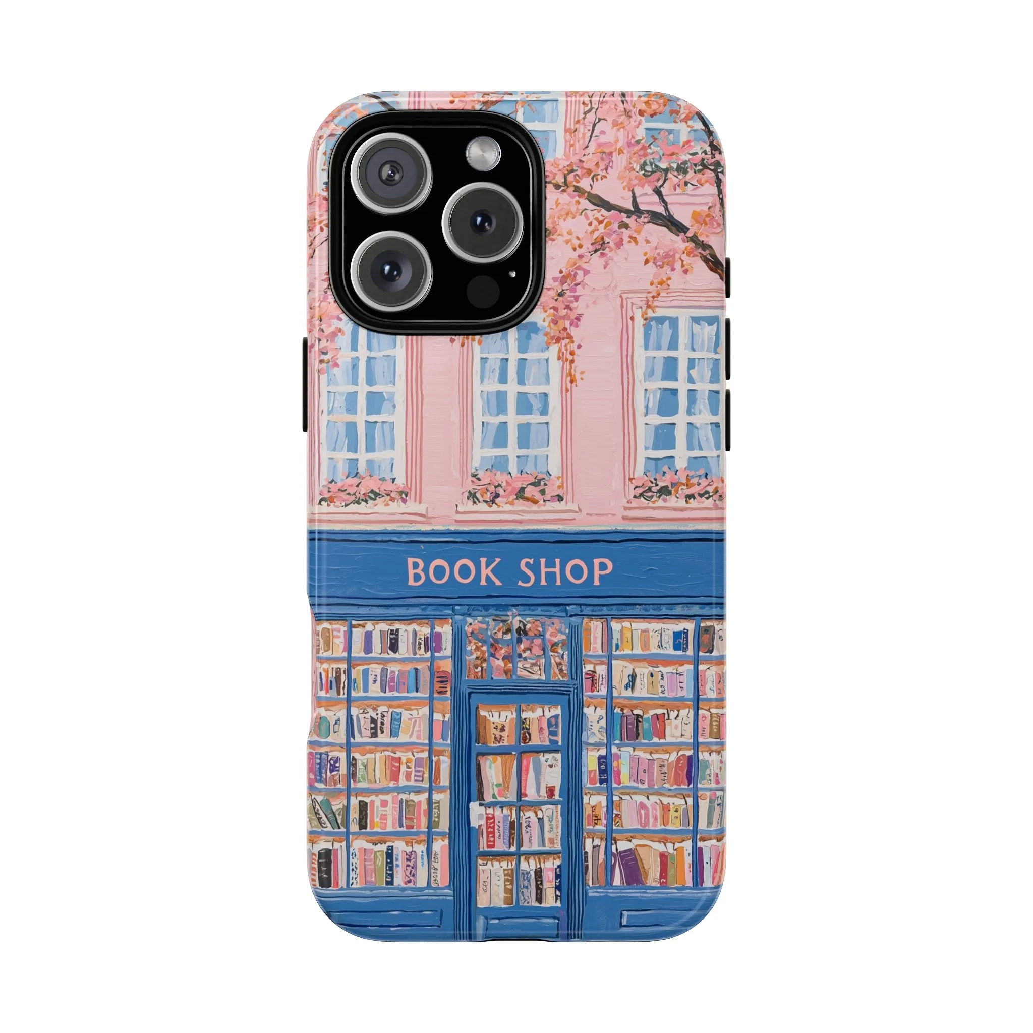 Book Shop Tough Phone Case, Reading Pink Floral iPhone 16 15 14 13 Pro Max 12 11 8 Plus X XR XS Galaxy S24 S23 S22 S21 Google Pixel Cover