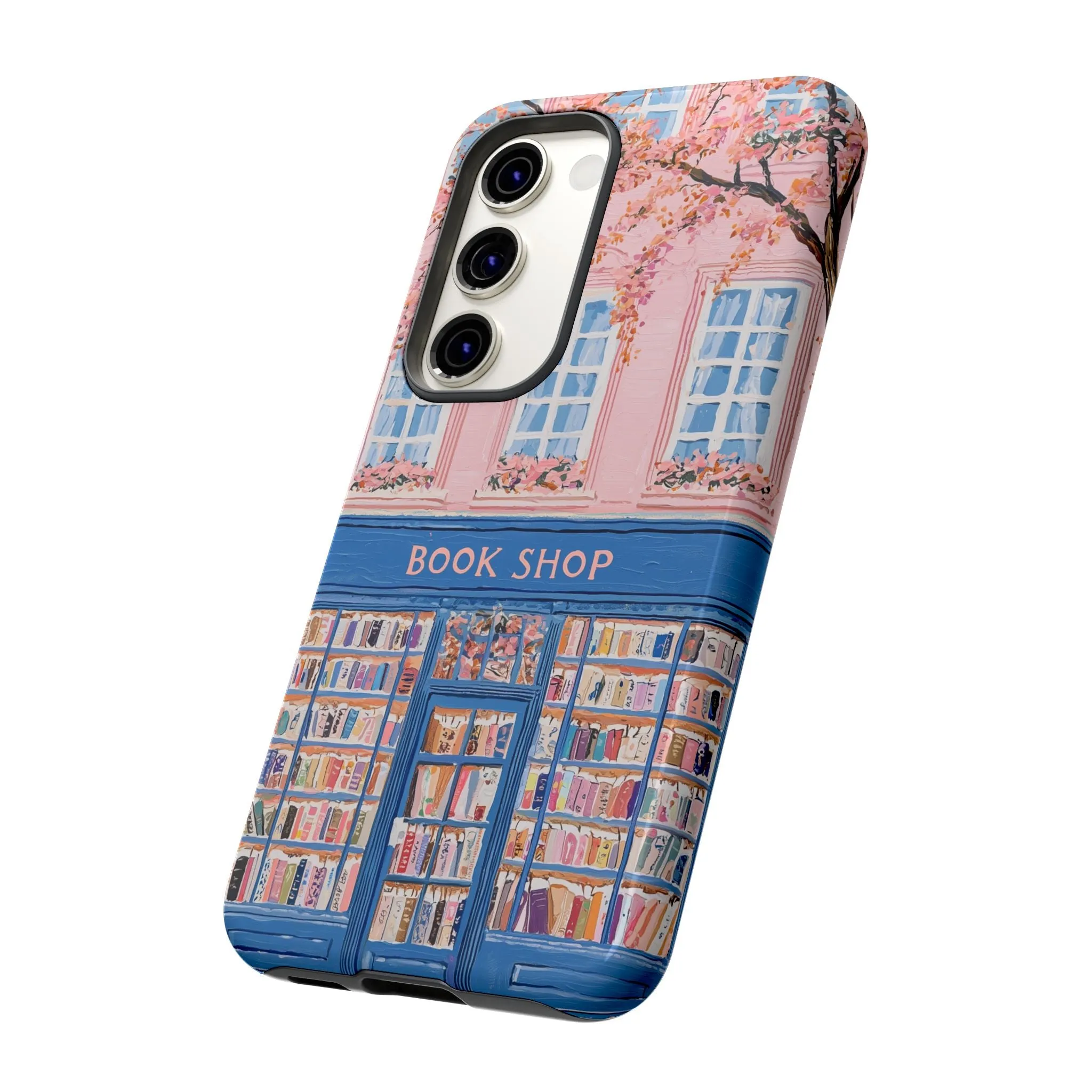 Book Shop Tough Phone Case, Reading Pink Floral iPhone 16 15 14 13 Pro Max 12 11 8 Plus X XR XS Galaxy S24 S23 S22 S21 Google Pixel Cover