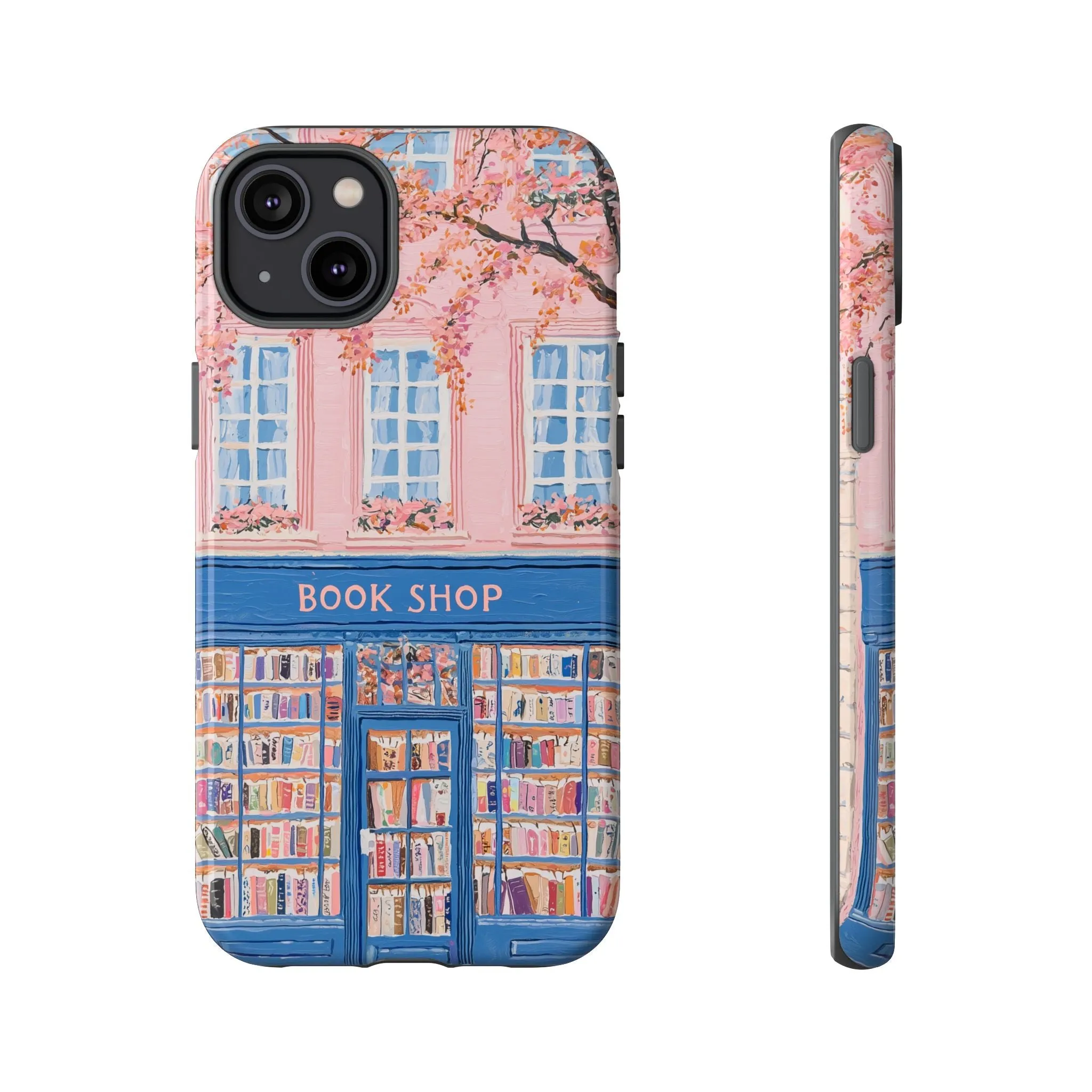 Book Shop Tough Phone Case, Reading Pink Floral iPhone 16 15 14 13 Pro Max 12 11 8 Plus X XR XS Galaxy S24 S23 S22 S21 Google Pixel Cover