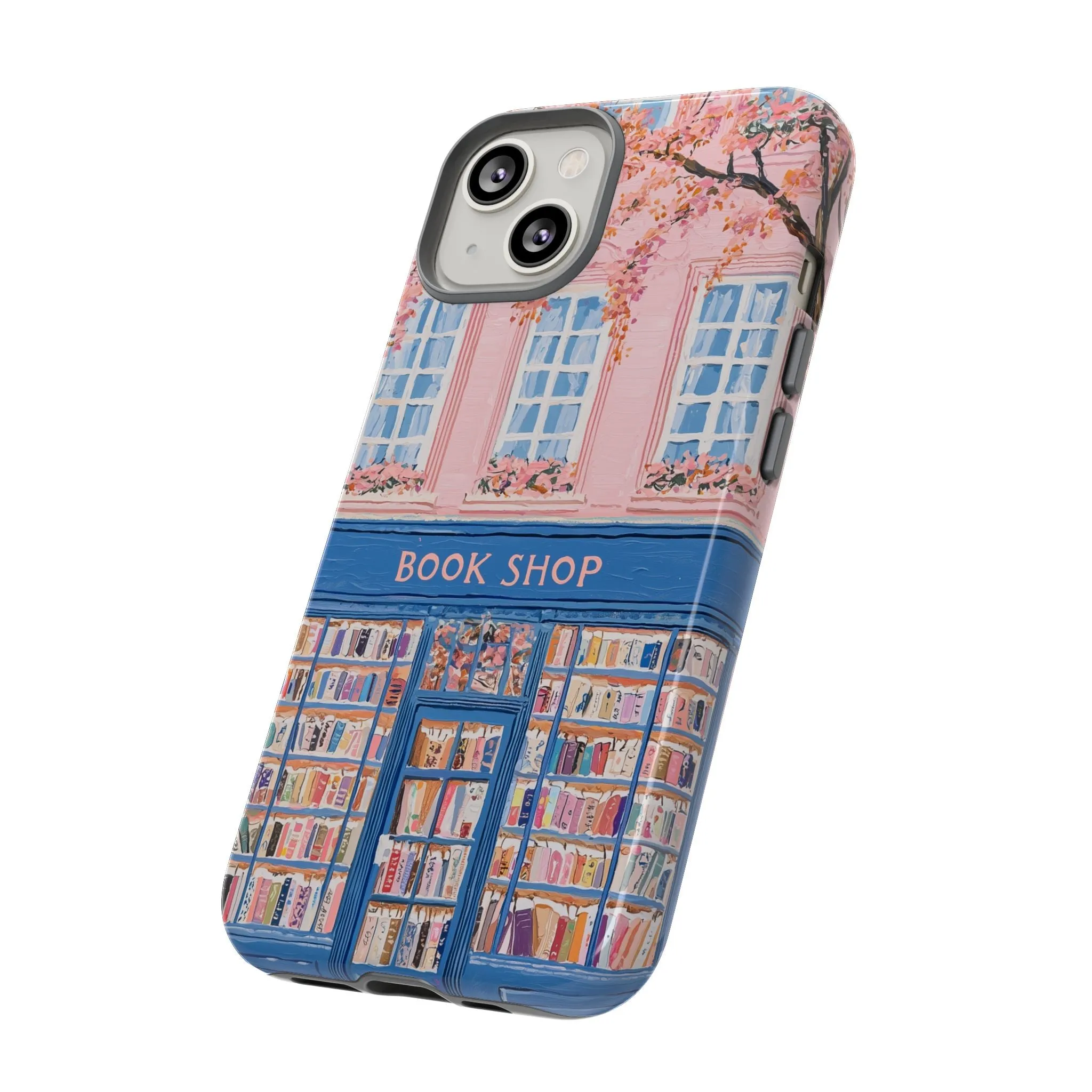 Book Shop Tough Phone Case, Reading Pink Floral iPhone 16 15 14 13 Pro Max 12 11 8 Plus X XR XS Galaxy S24 S23 S22 S21 Google Pixel Cover