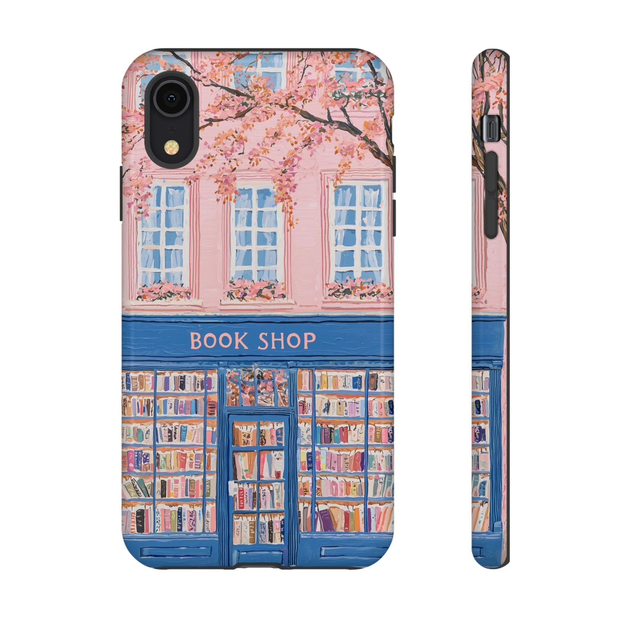 Book Shop Tough Phone Case, Reading Pink Floral iPhone 16 15 14 13 Pro Max 12 11 8 Plus X XR XS Galaxy S24 S23 S22 S21 Google Pixel Cover