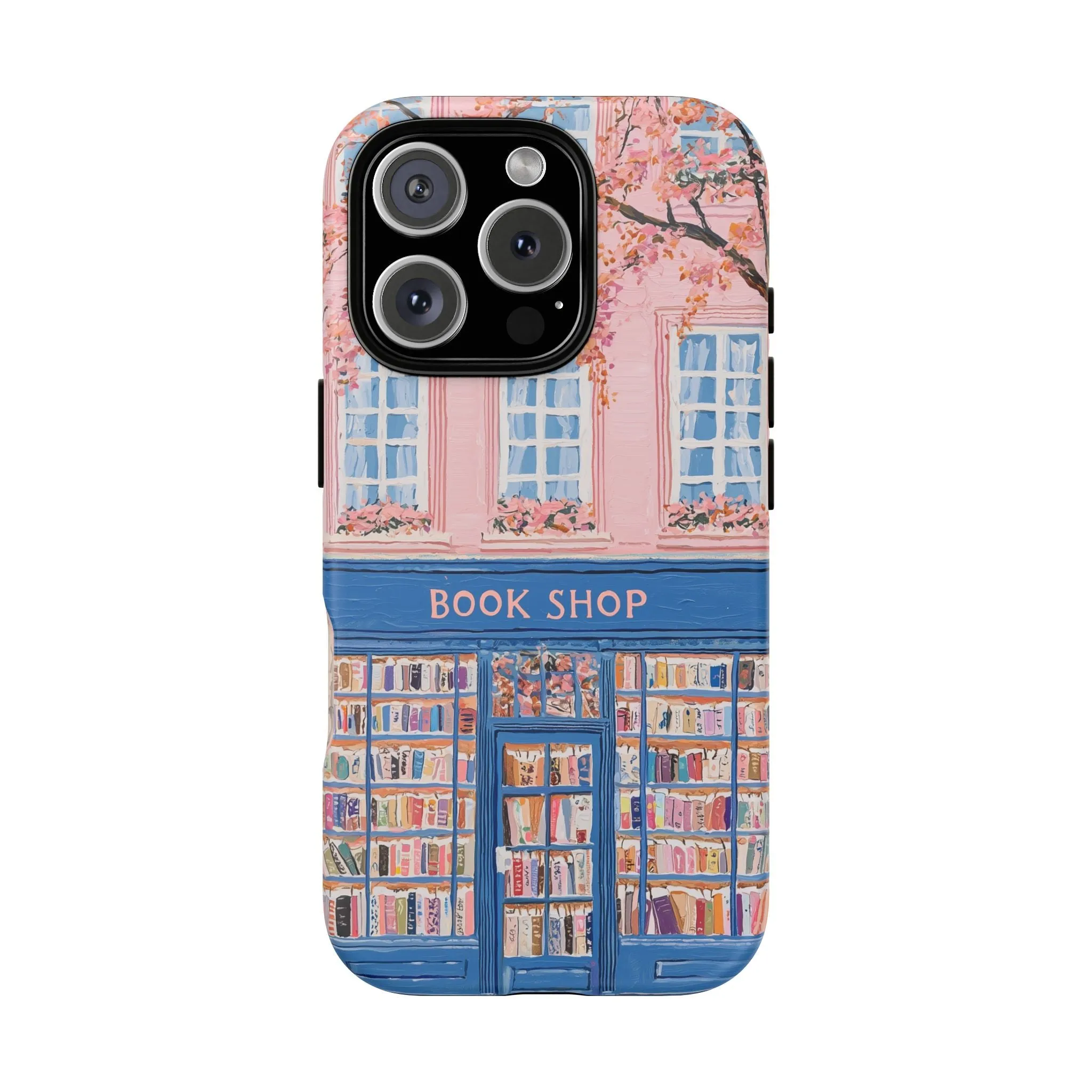 Book Shop Tough Phone Case, Reading Pink Floral iPhone 16 15 14 13 Pro Max 12 11 8 Plus X XR XS Galaxy S24 S23 S22 S21 Google Pixel Cover