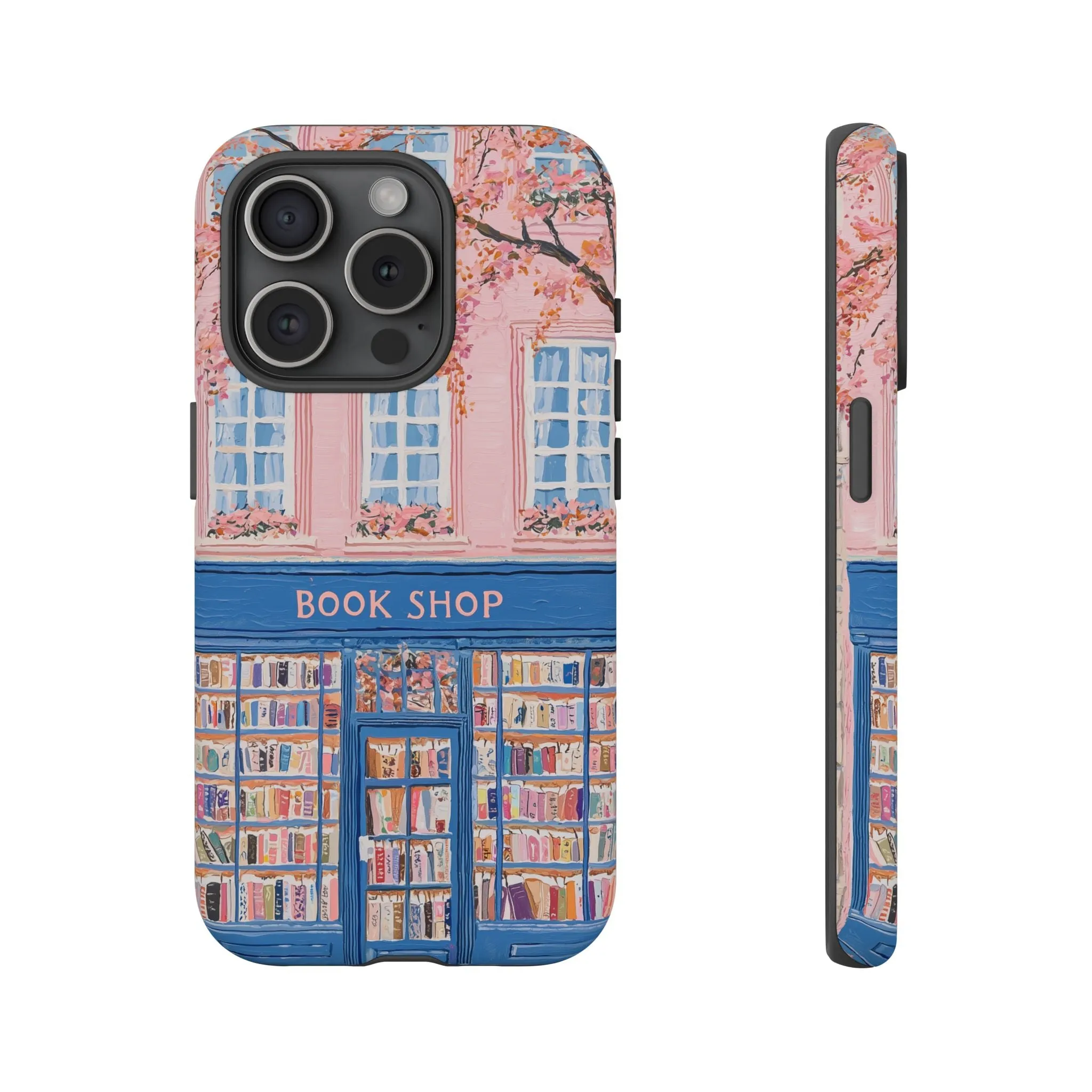 Book Shop Tough Phone Case, Reading Pink Floral iPhone 16 15 14 13 Pro Max 12 11 8 Plus X XR XS Galaxy S24 S23 S22 S21 Google Pixel Cover