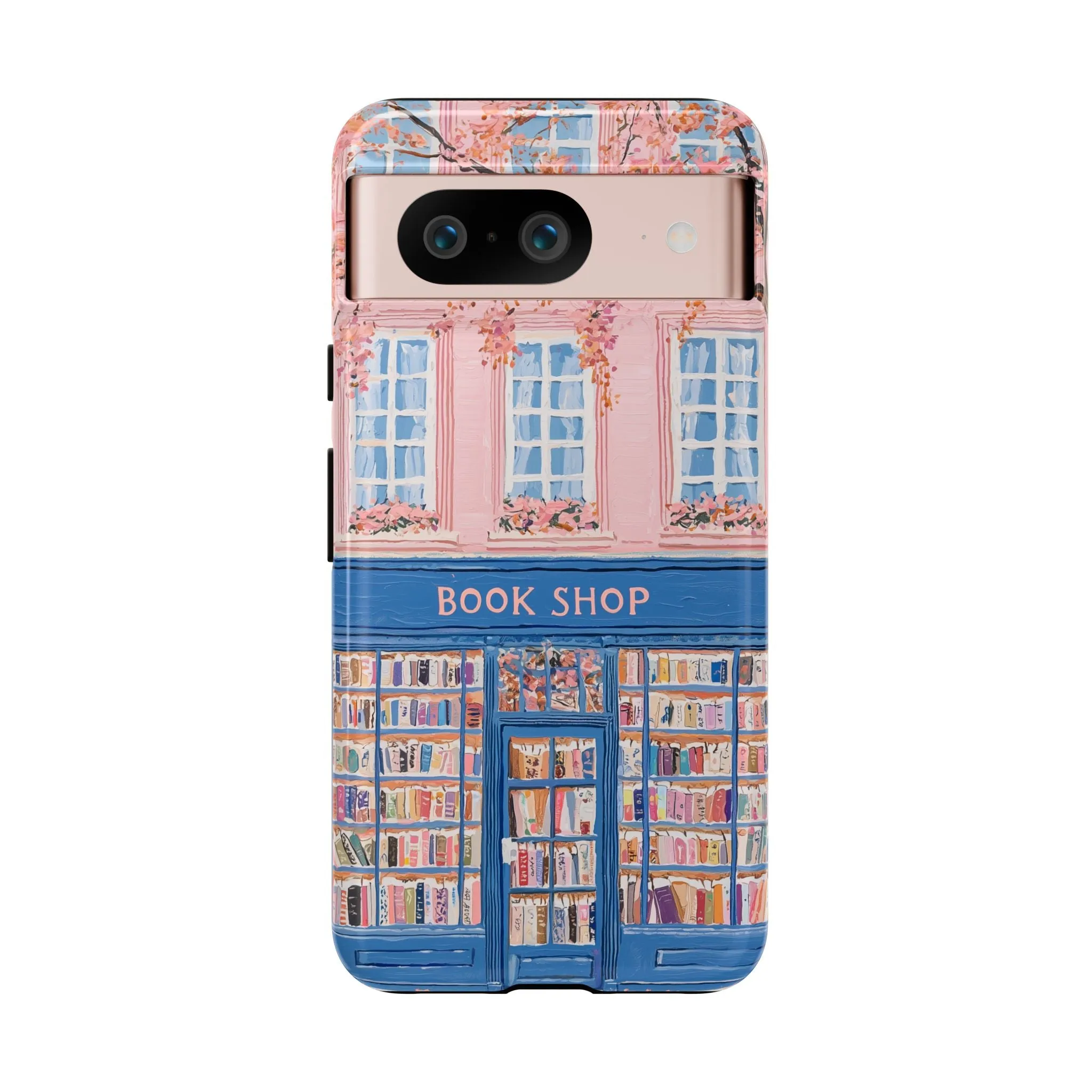 Book Shop Tough Phone Case, Reading Pink Floral iPhone 16 15 14 13 Pro Max 12 11 8 Plus X XR XS Galaxy S24 S23 S22 S21 Google Pixel Cover