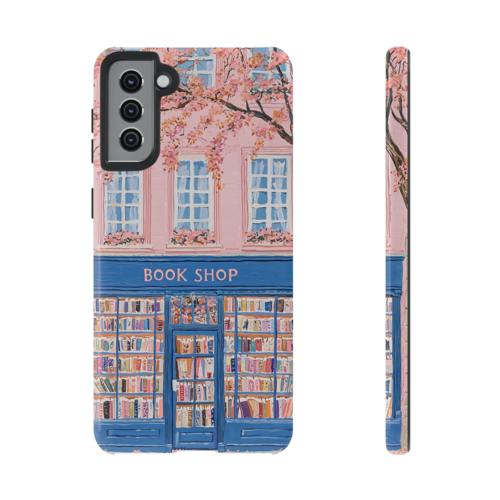 Book Shop Tough Phone Case, Reading Pink Floral iPhone 16 15 14 13 Pro Max 12 11 8 Plus X XR XS Galaxy S24 S23 S22 S21 Google Pixel Cover