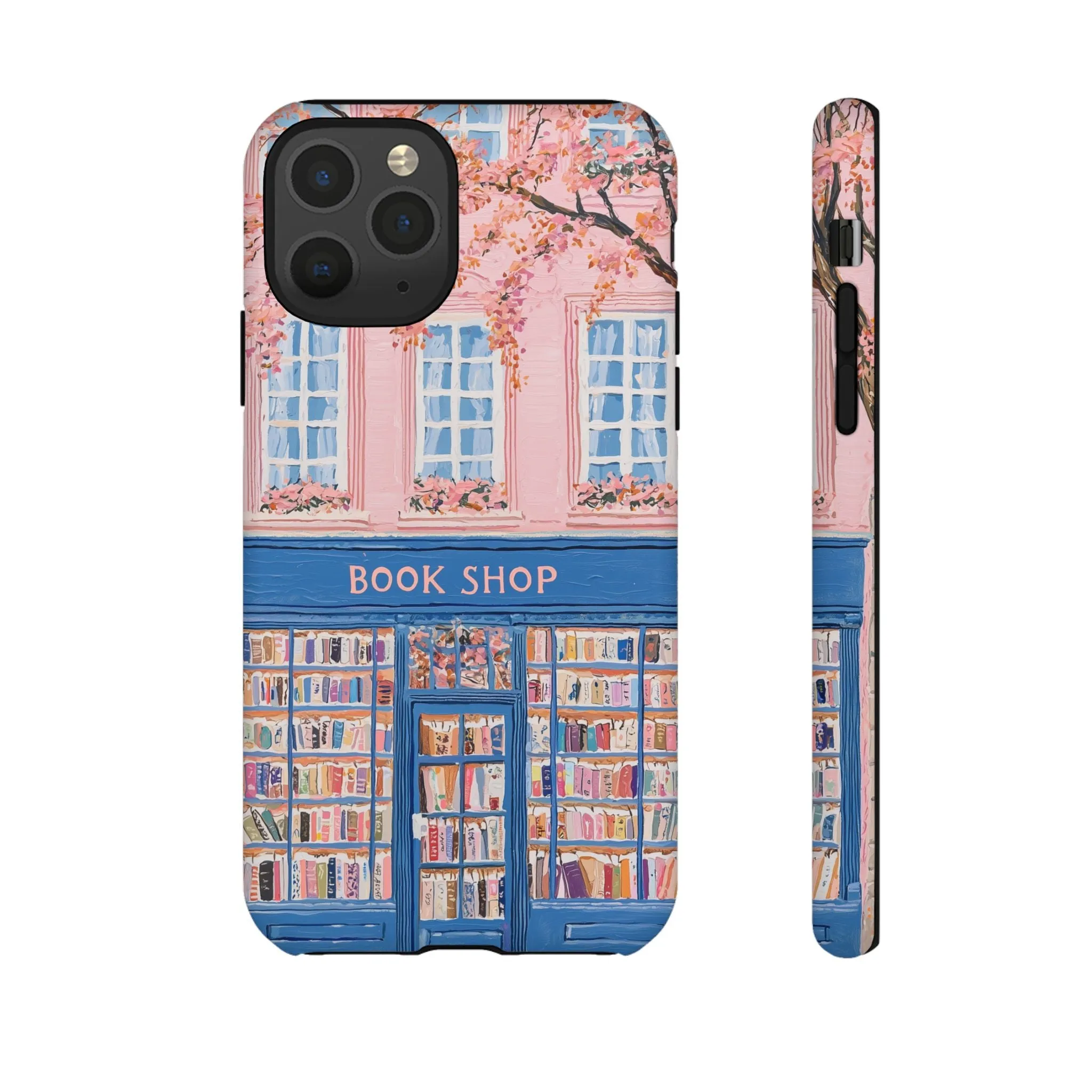 Book Shop Tough Phone Case, Reading Pink Floral iPhone 16 15 14 13 Pro Max 12 11 8 Plus X XR XS Galaxy S24 S23 S22 S21 Google Pixel Cover