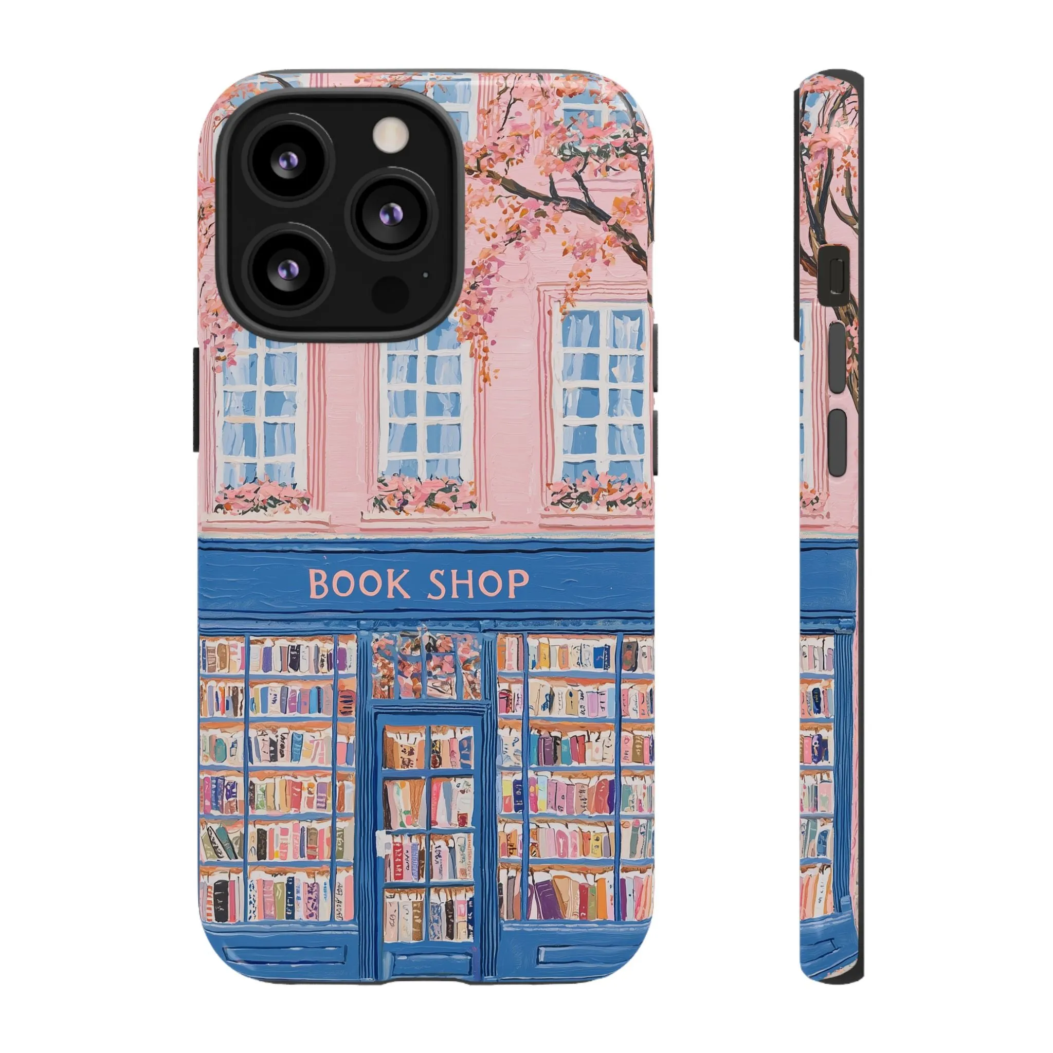 Book Shop Tough Phone Case, Reading Pink Floral iPhone 16 15 14 13 Pro Max 12 11 8 Plus X XR XS Galaxy S24 S23 S22 S21 Google Pixel Cover