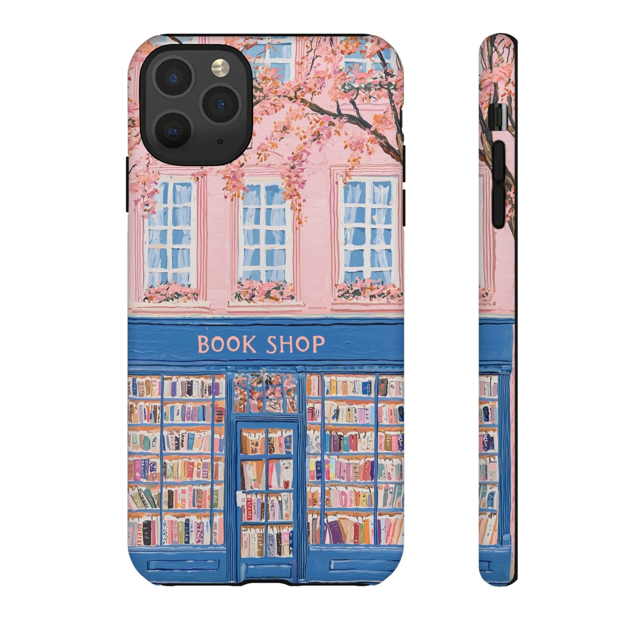 Book Shop Tough Phone Case, Reading Pink Floral iPhone 16 15 14 13 Pro Max 12 11 8 Plus X XR XS Galaxy S24 S23 S22 S21 Google Pixel Cover