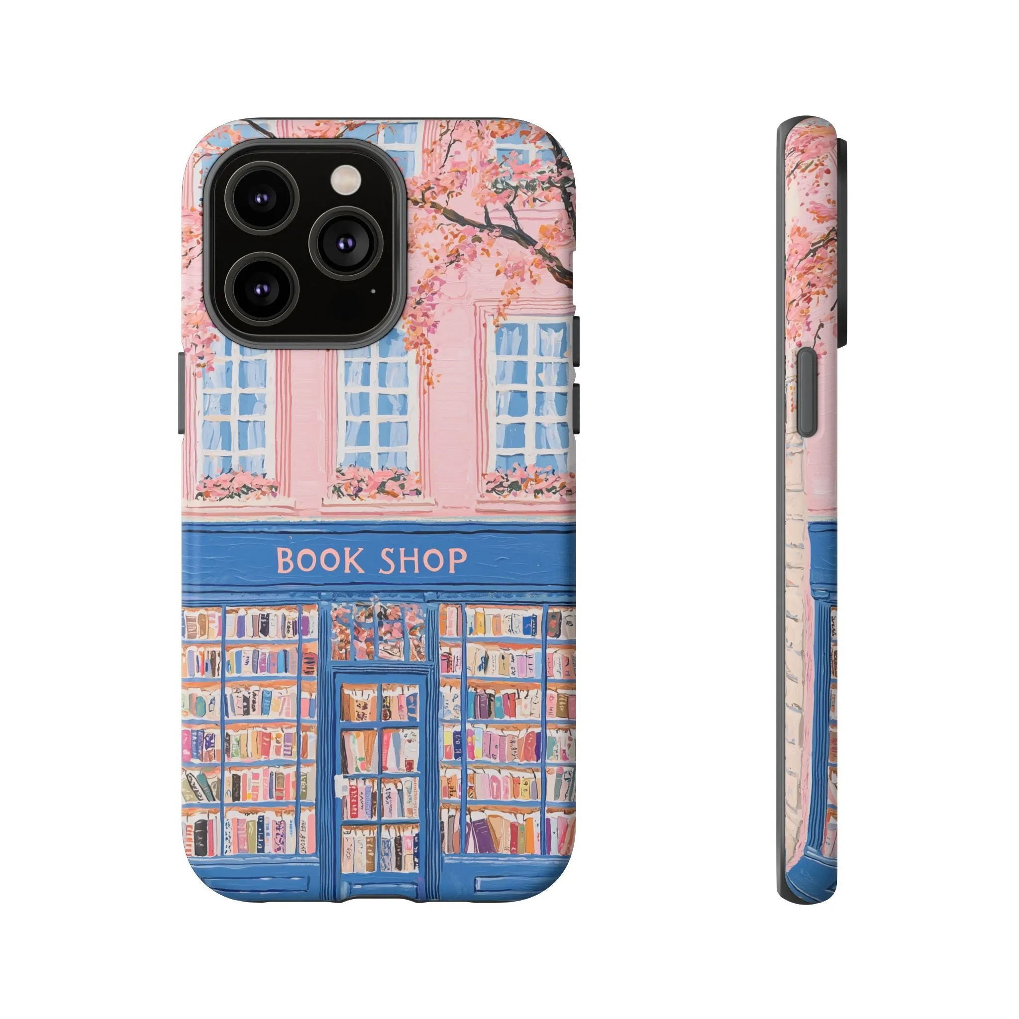 Book Shop Tough Phone Case, Reading Pink Floral iPhone 16 15 14 13 Pro Max 12 11 8 Plus X XR XS Galaxy S24 S23 S22 S21 Google Pixel Cover