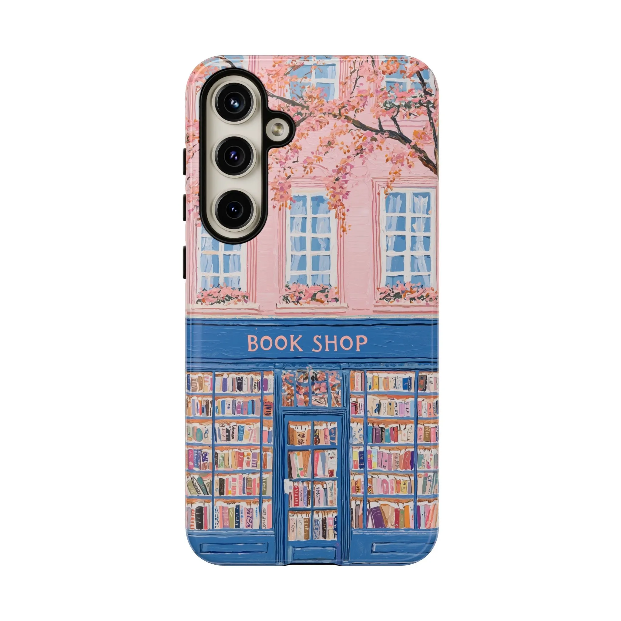 Book Shop Tough Phone Case, Reading Pink Floral iPhone 16 15 14 13 Pro Max 12 11 8 Plus X XR XS Galaxy S24 S23 S22 S21 Google Pixel Cover