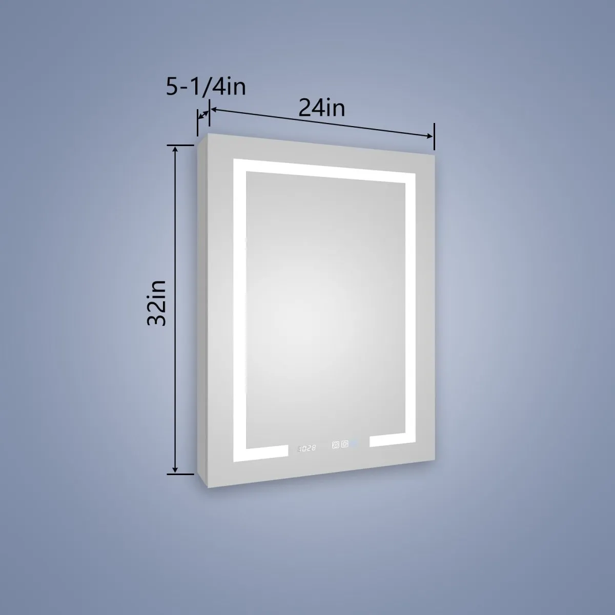 Boost-M2 24" W x 32" H LED Lighted Bathroom Medicine Cabinet with Mirror and Clock, Right Hinge