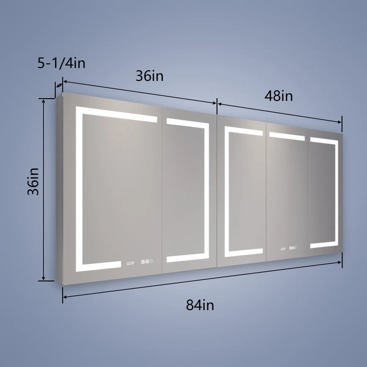 Boost-M2 84" W x 36" H LED Lighted Bathroom Medicine Cabinet with Mirror and Clock